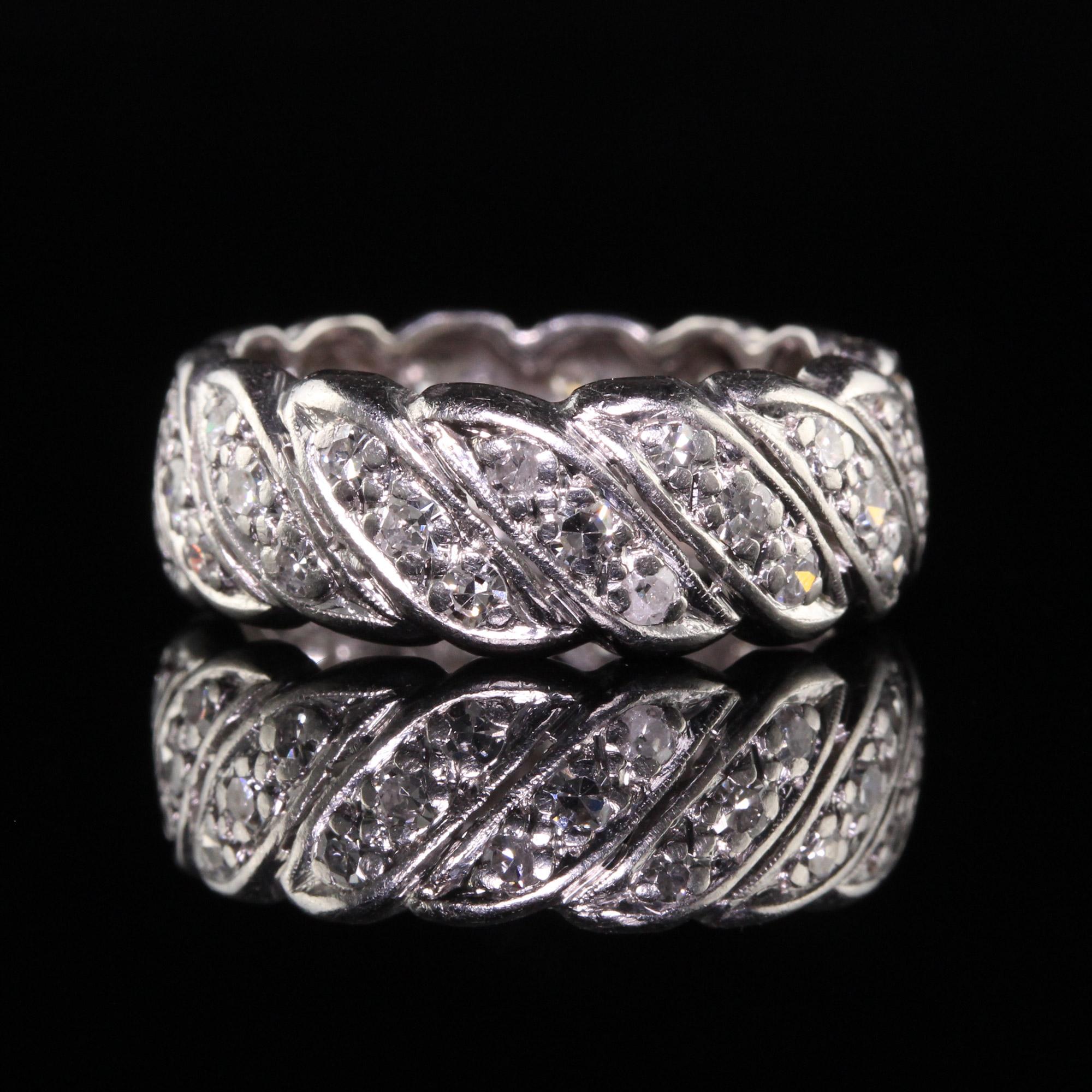 Women's Antique Art Deco Platinum Single Cut Diamond Wave Eternity Band For Sale