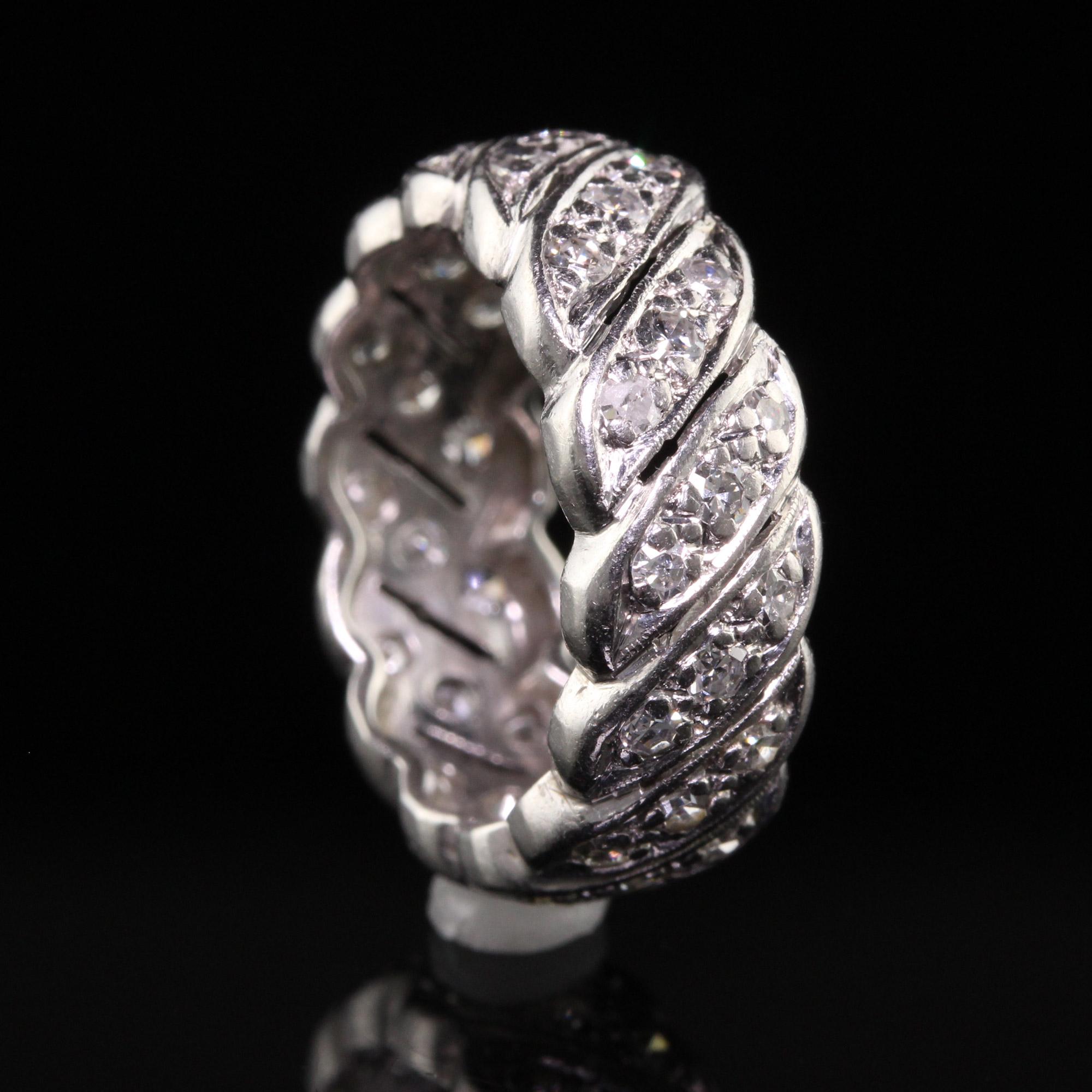 Antique Art Deco Platinum Single Cut Diamond Wave Eternity Band For Sale 1