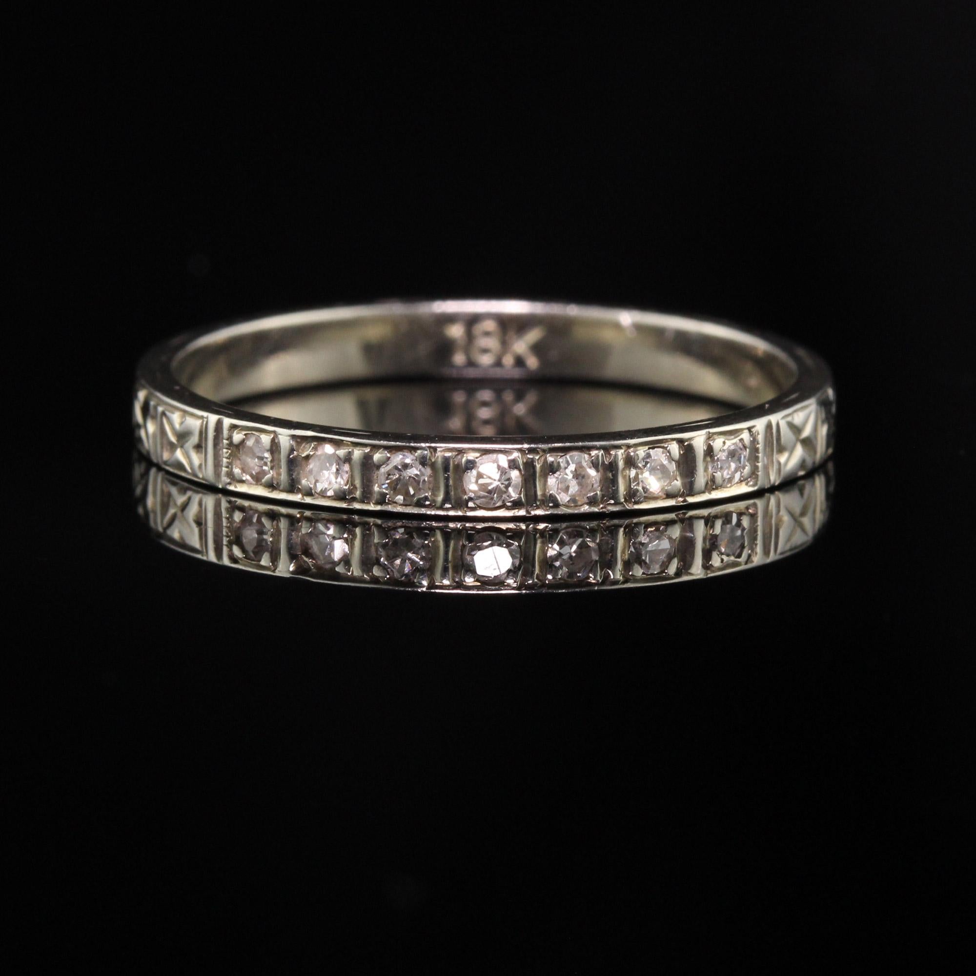 Round Cut Antique Art Deco 18K White Gold Single Cut Diamond Wedding Band