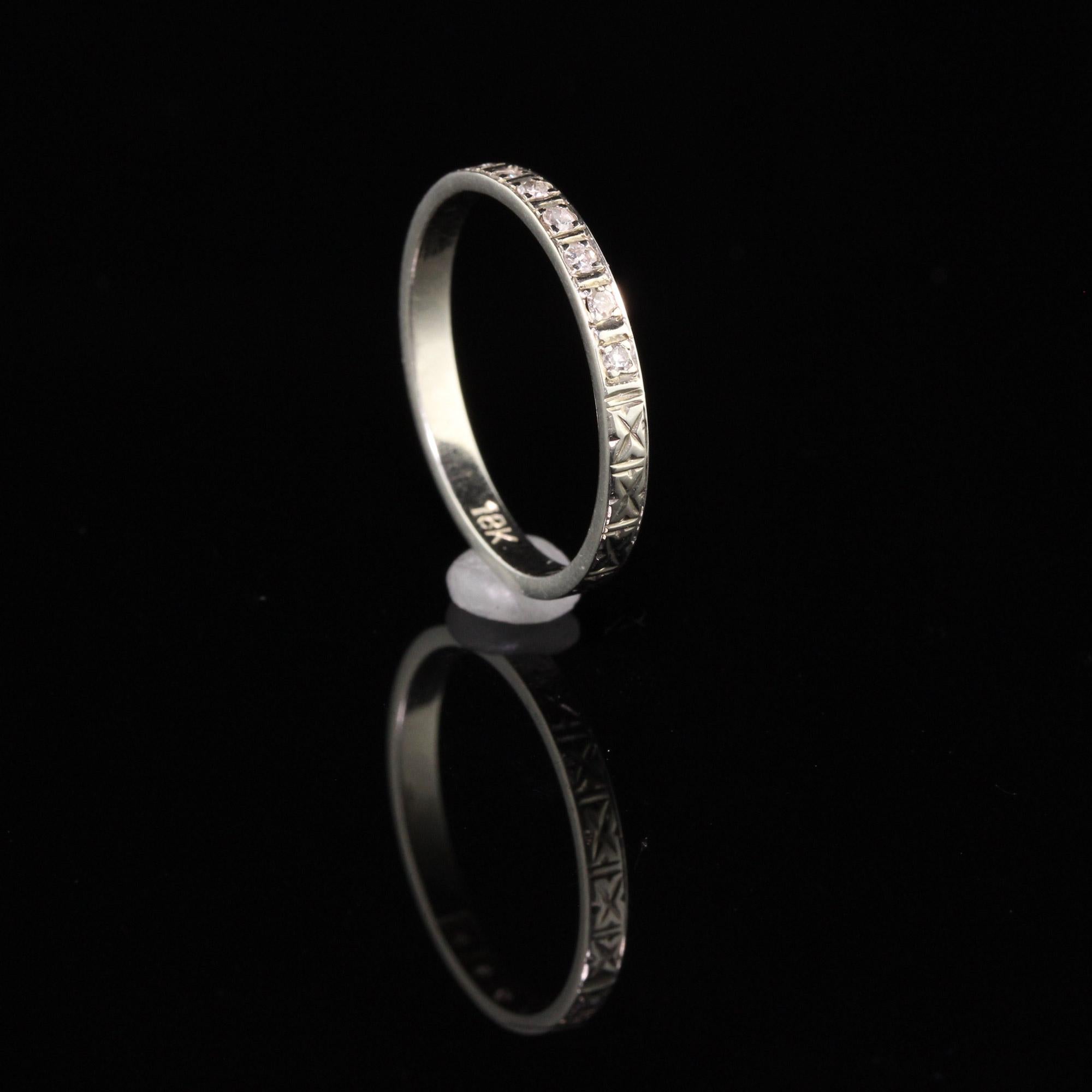 Antique Art Deco 18K White Gold Single Cut Diamond Wedding Band In Good Condition In Great Neck, NY