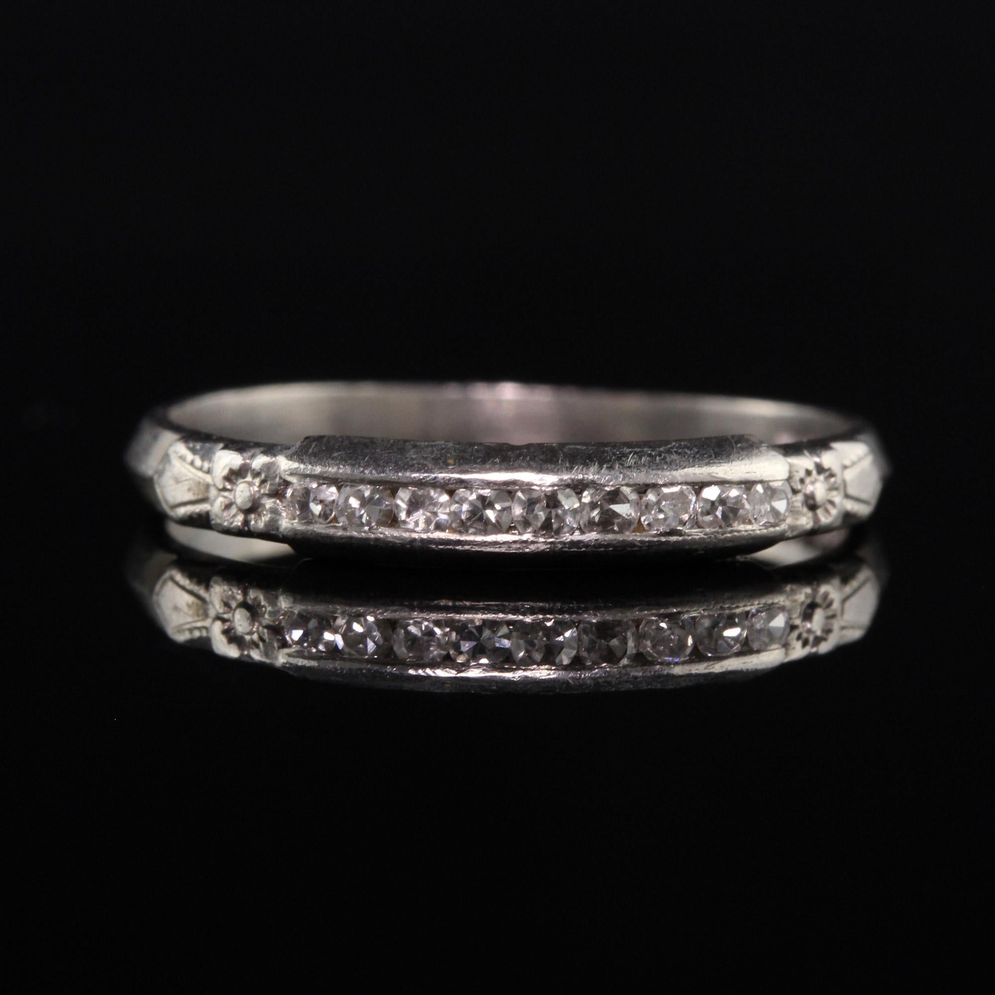 Antique Art Deco Platinum Single Cut Diamond Wedding Band In Good Condition For Sale In Great Neck, NY
