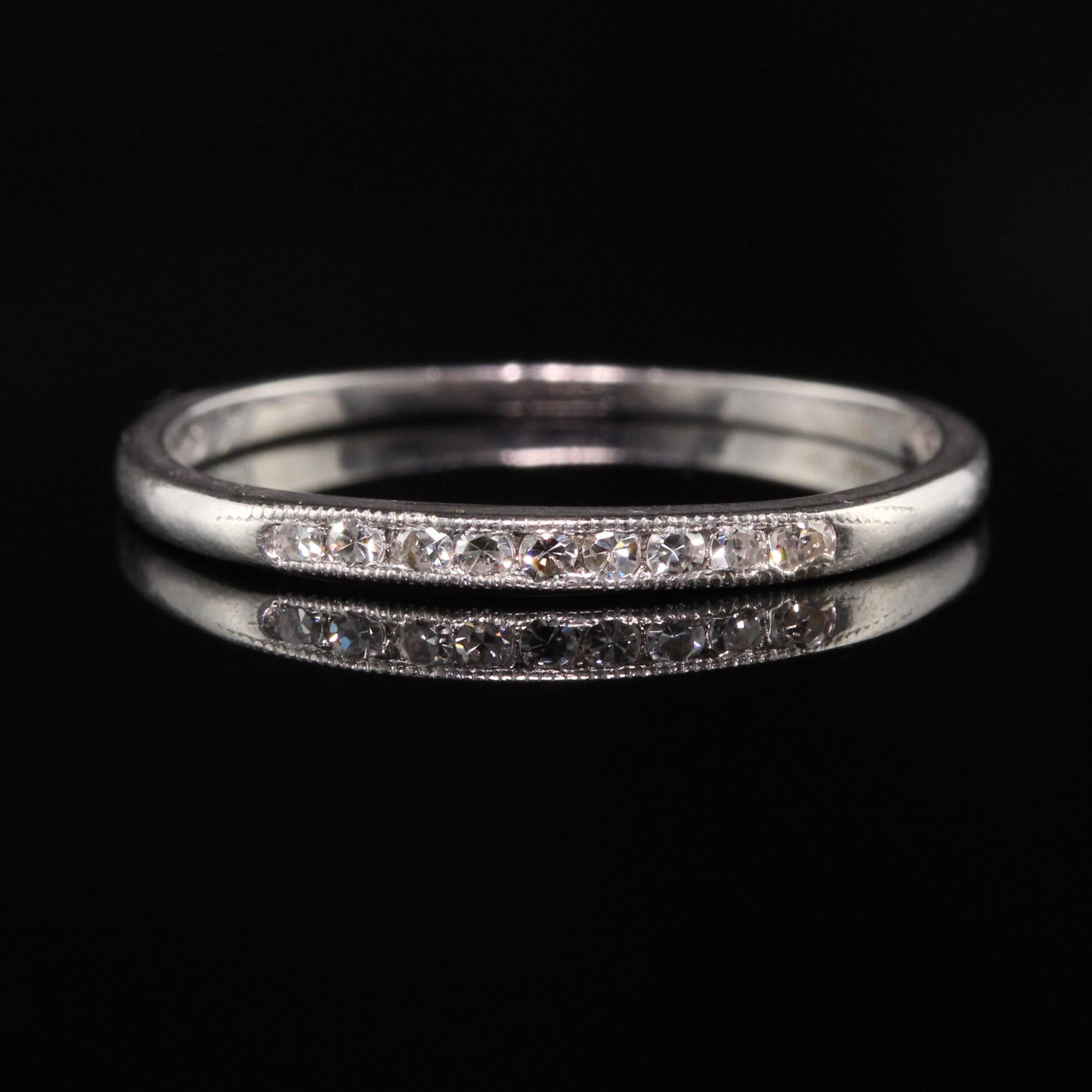 Antique Art Deco Platinum Single Cut Diamond Wedding Band In Good Condition In Great Neck, NY
