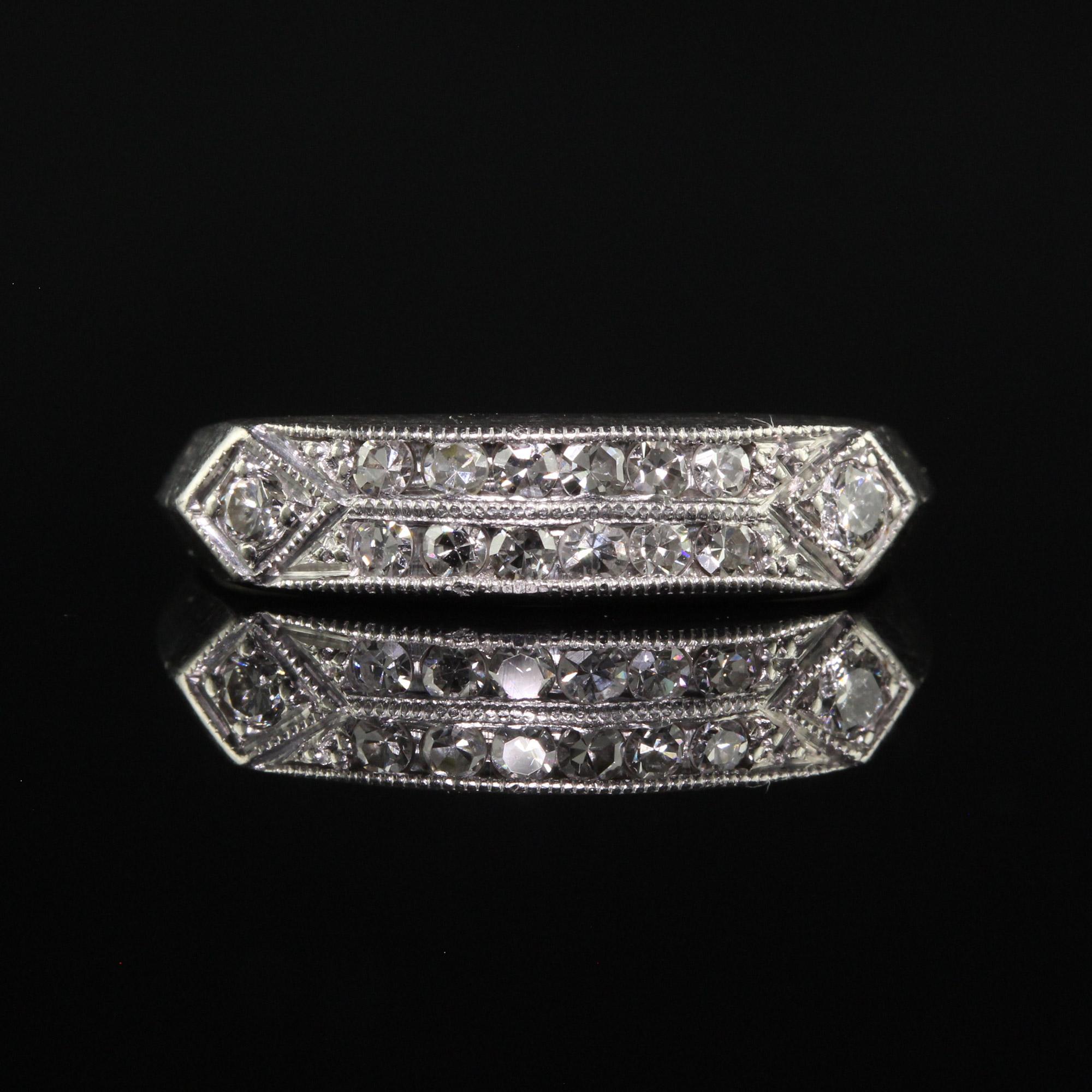 Women's Antique Art Deco Platinum Single Cut Diamond Wedding Band - Size 6 For Sale