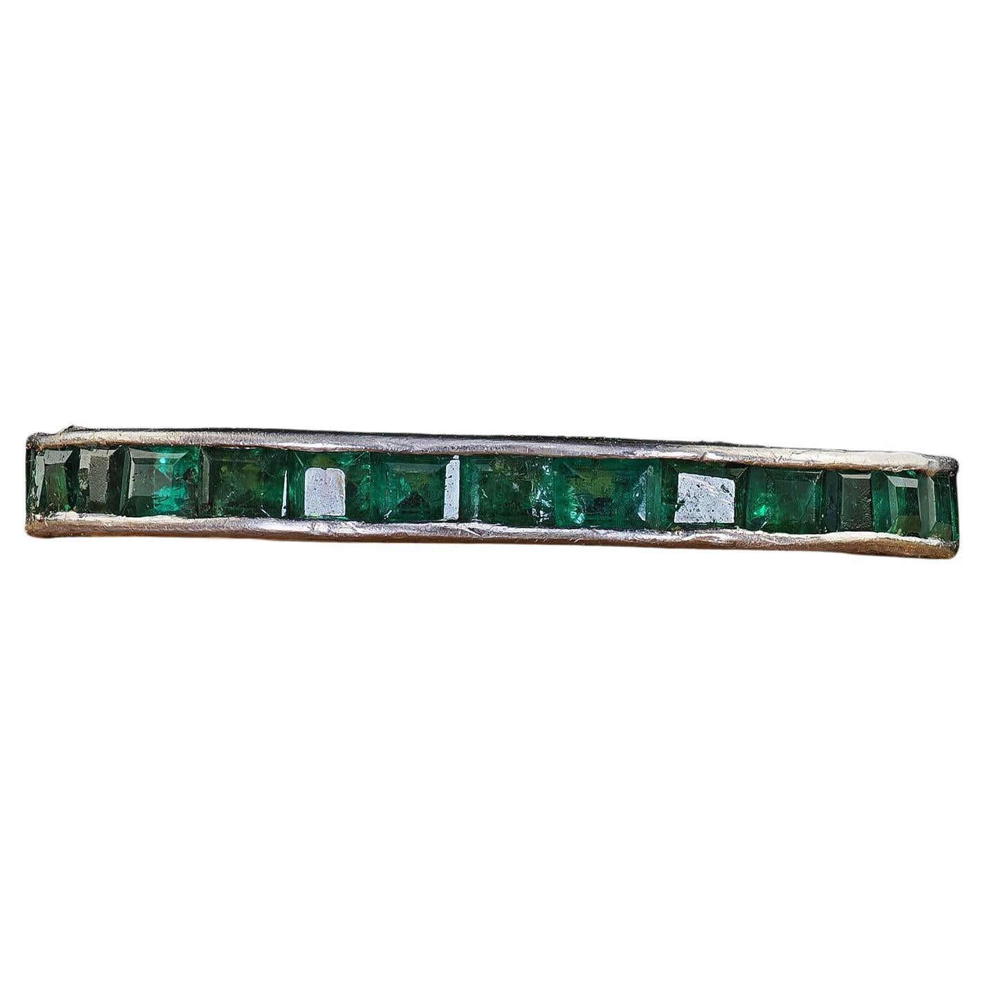 Antiguo Anillo de Platino Art Decó Esmeralda Corte Cuadrado - Talla 5 1/2