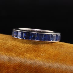 Antique Art Deco Platinum Square Cut Natural Sapphire Eternity Band