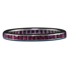 Antique Art Deco Platinum Square Cut Ruby Eternity Band