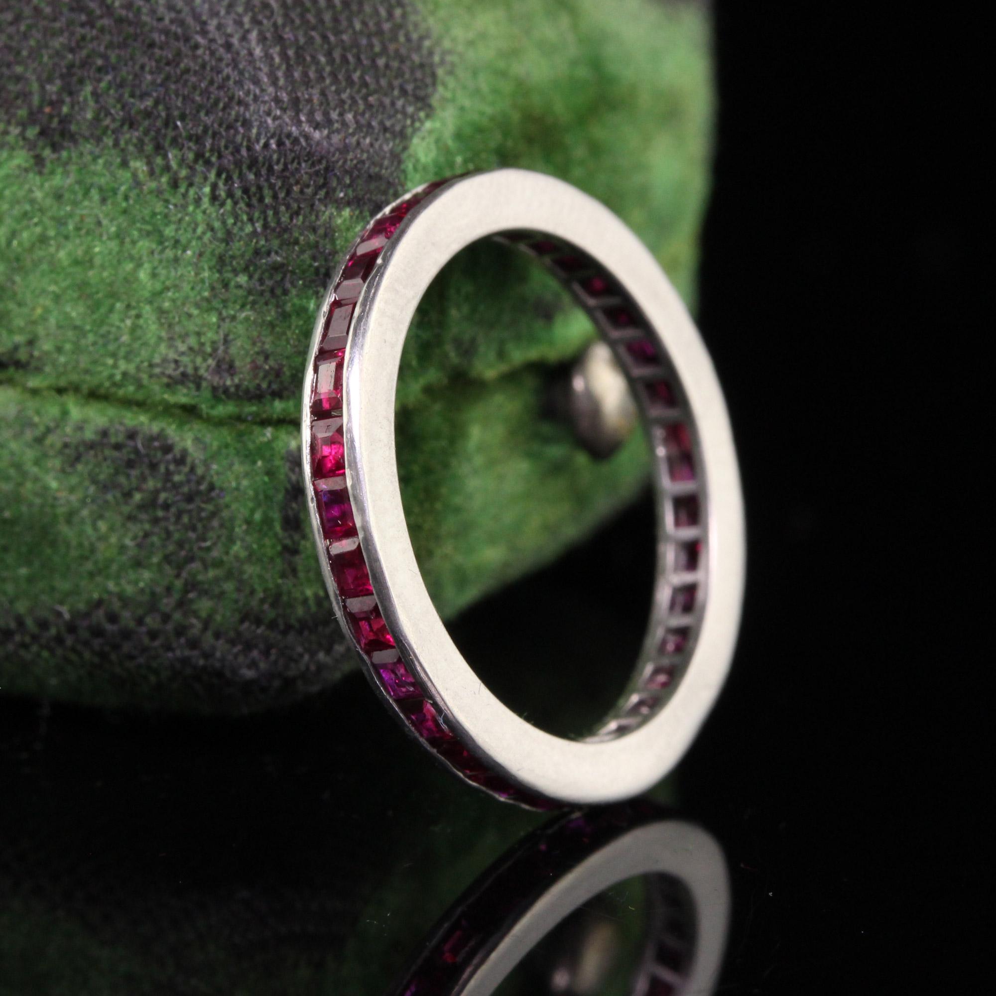 Antique Art Deco Platinum Square Cut Ruby Eternity Band In Good Condition For Sale In Great Neck, NY