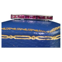 Antique Art Deco Platinum Square Cut Ruby Eternity Band - Size 6