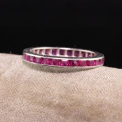 Antique Art Deco Platinum Square Cut Ruby Eternity Wedding Band