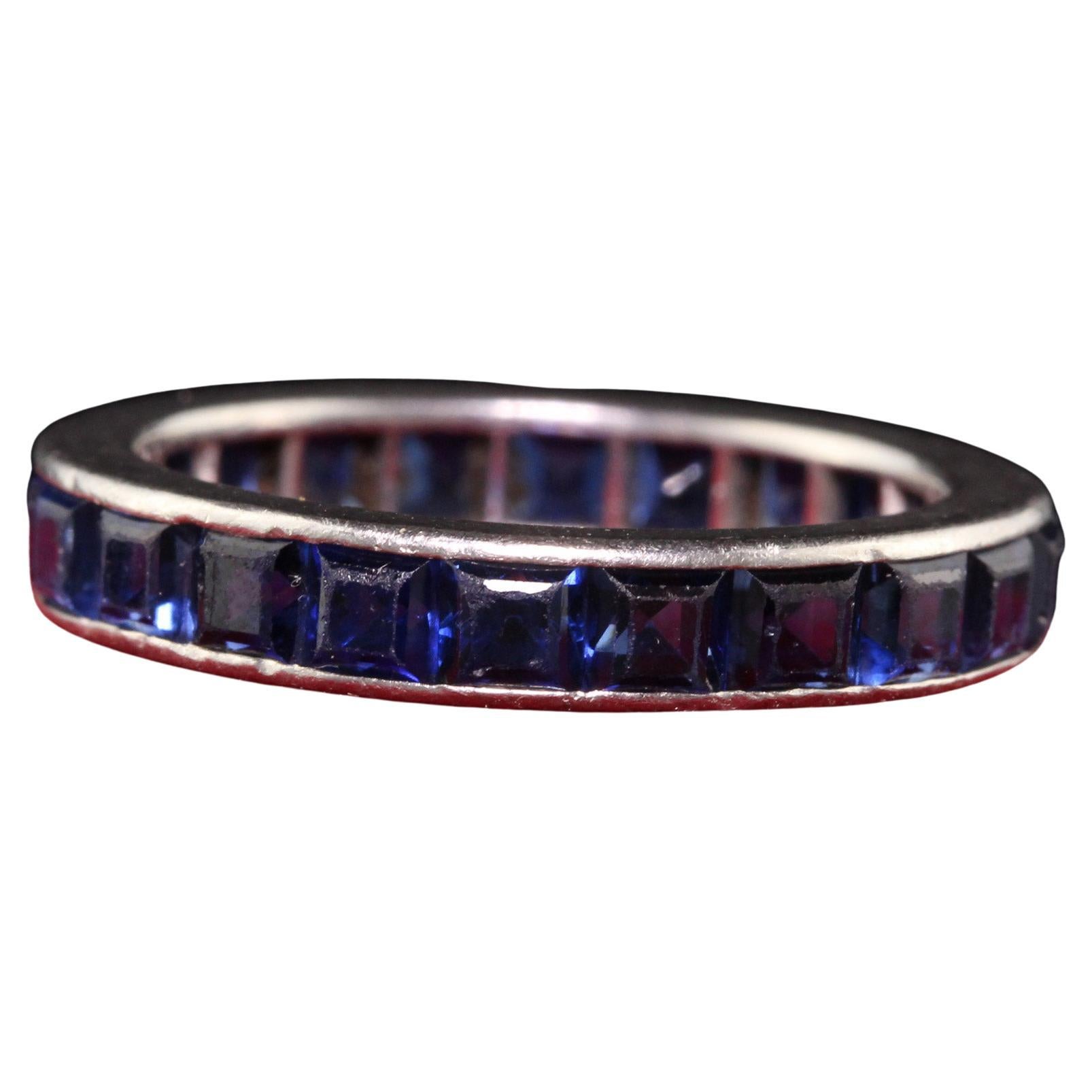 Antique Art Deco Platinum Square Cut Sapphire Eternity Band For Sale