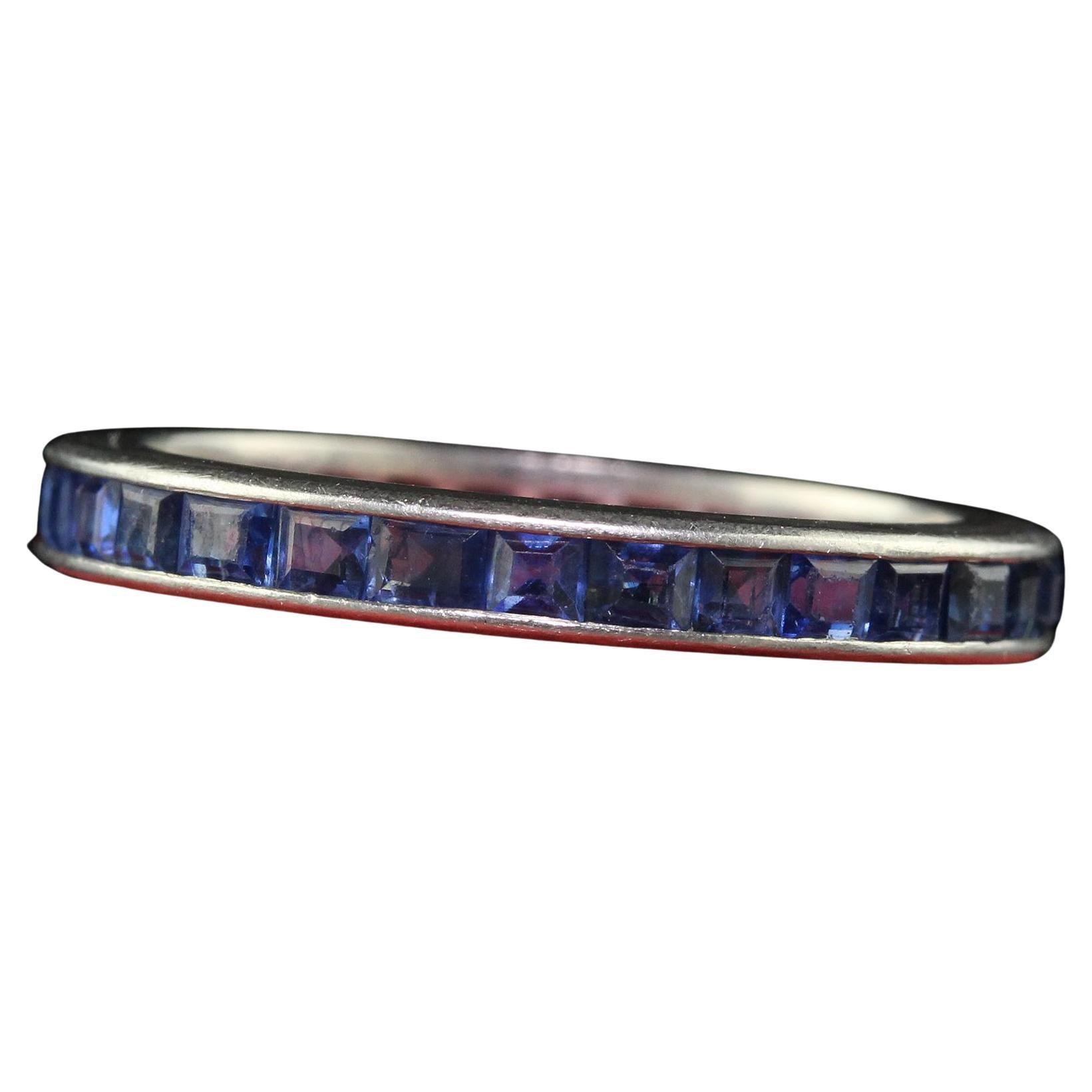 Antiguo Anillo de Platino Art Decó con Zafiro Corte Cuadrado - Talla 6