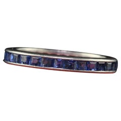 Antique Art Deco Platinum Square Cut Sapphire Eternity Band - Size 6