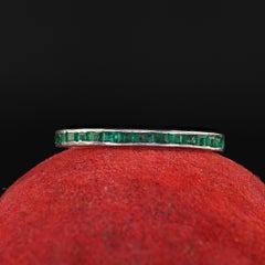 Antique Art Deco Platinum Square Emerald Eternity Band - Size 6 3/4
