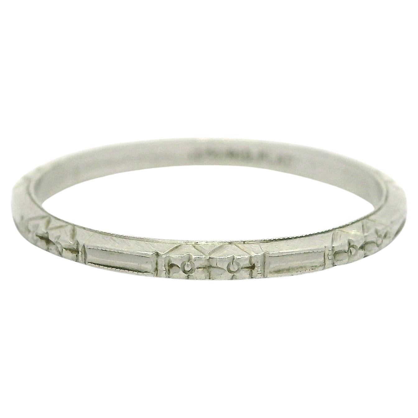 Anello antico Art Deco in platino impilabile Dainty Crisp Band Misura 6