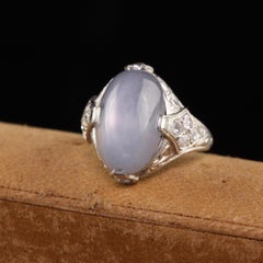 Antique Art Deco Platinum Star Sapphire and Diamond Cocktail Ring
