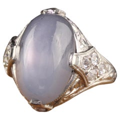 Antique Art Deco Platinum Star Sapphire and Diamond Cocktail Ring