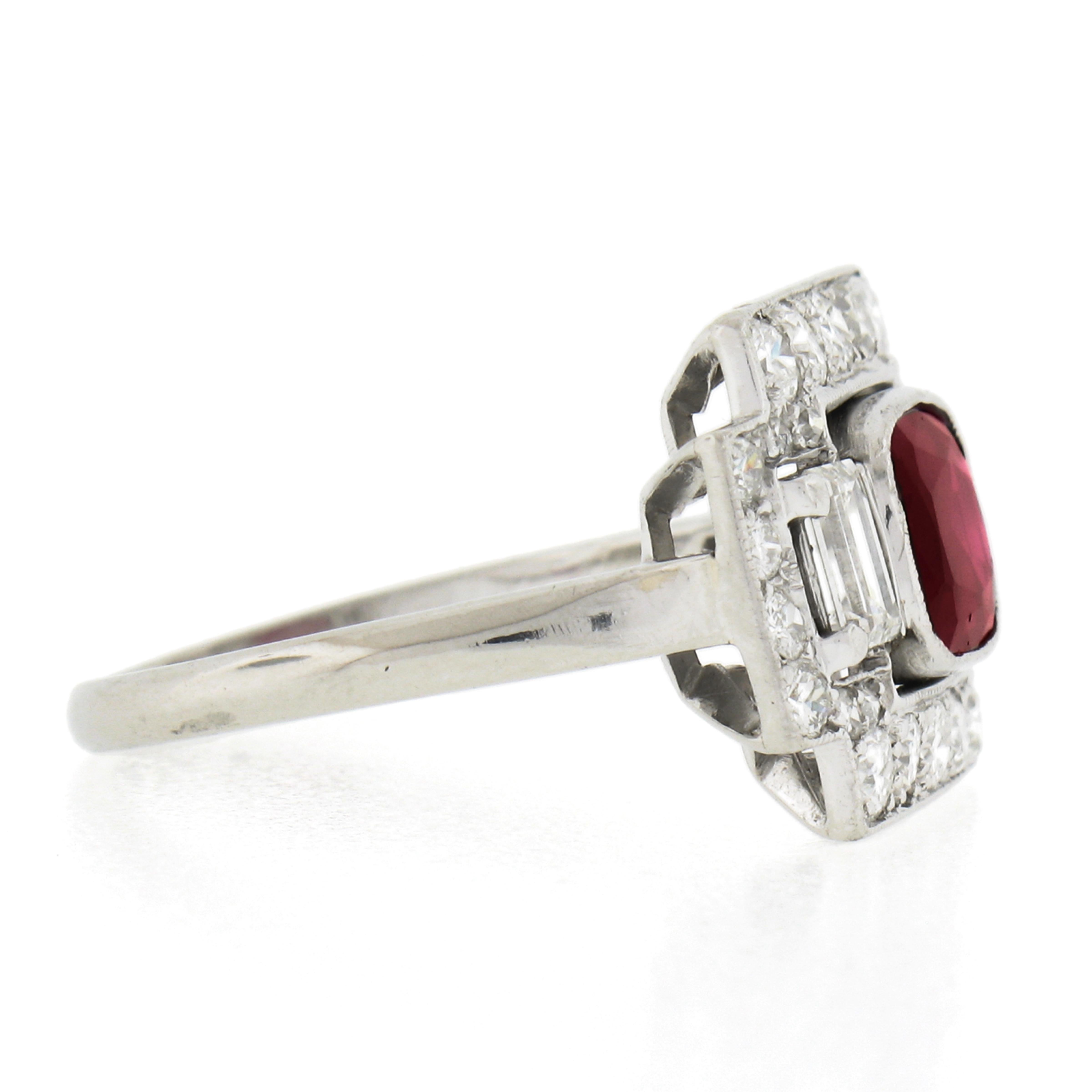 Antique Art Deco Platinum Synthetic Ruby Baguette & Old Cut Diamond Platter Ring In Good Condition In Montclair, NJ