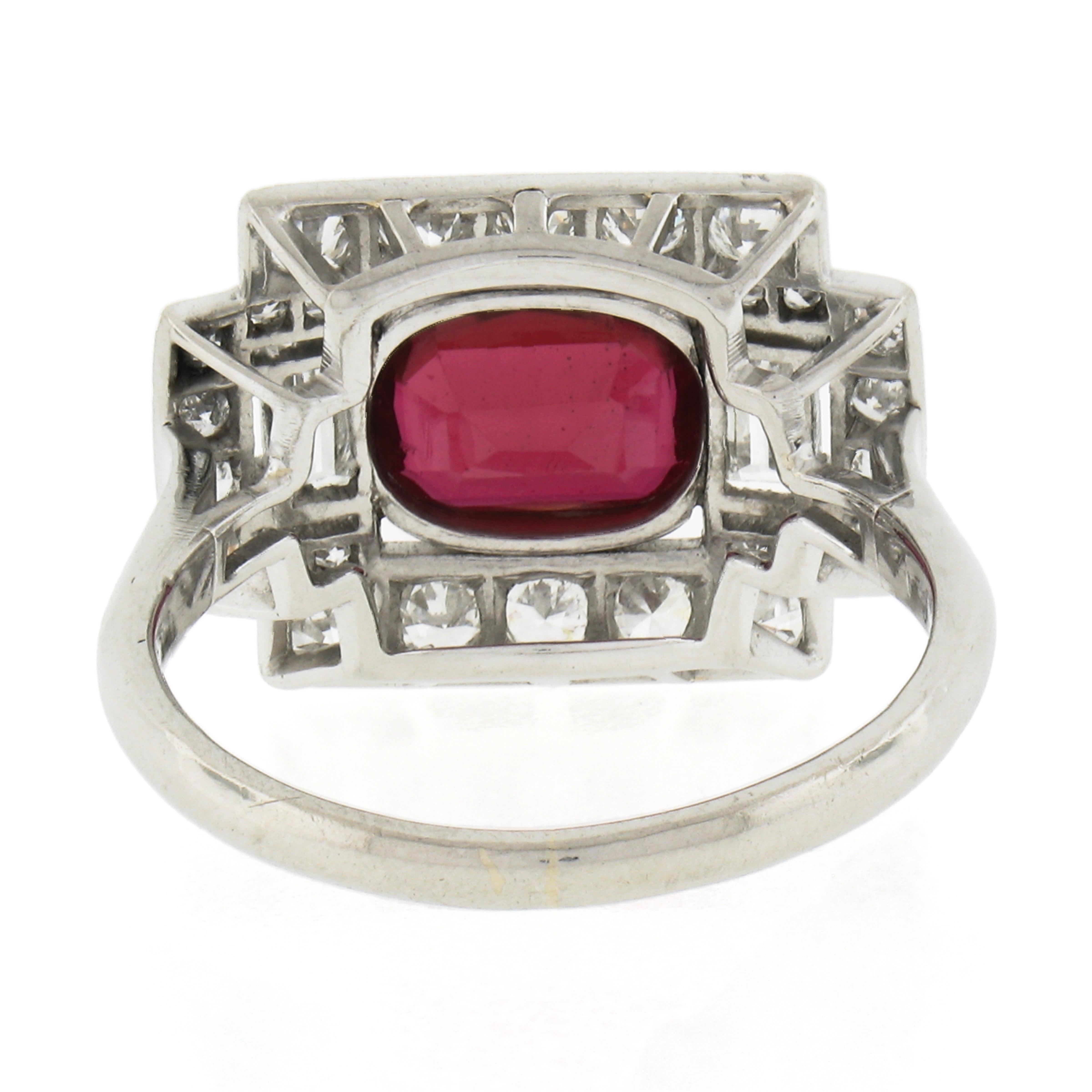 Antique Art Deco Platinum Synthetic Ruby Baguette & Old Cut Diamond Platter Ring 1