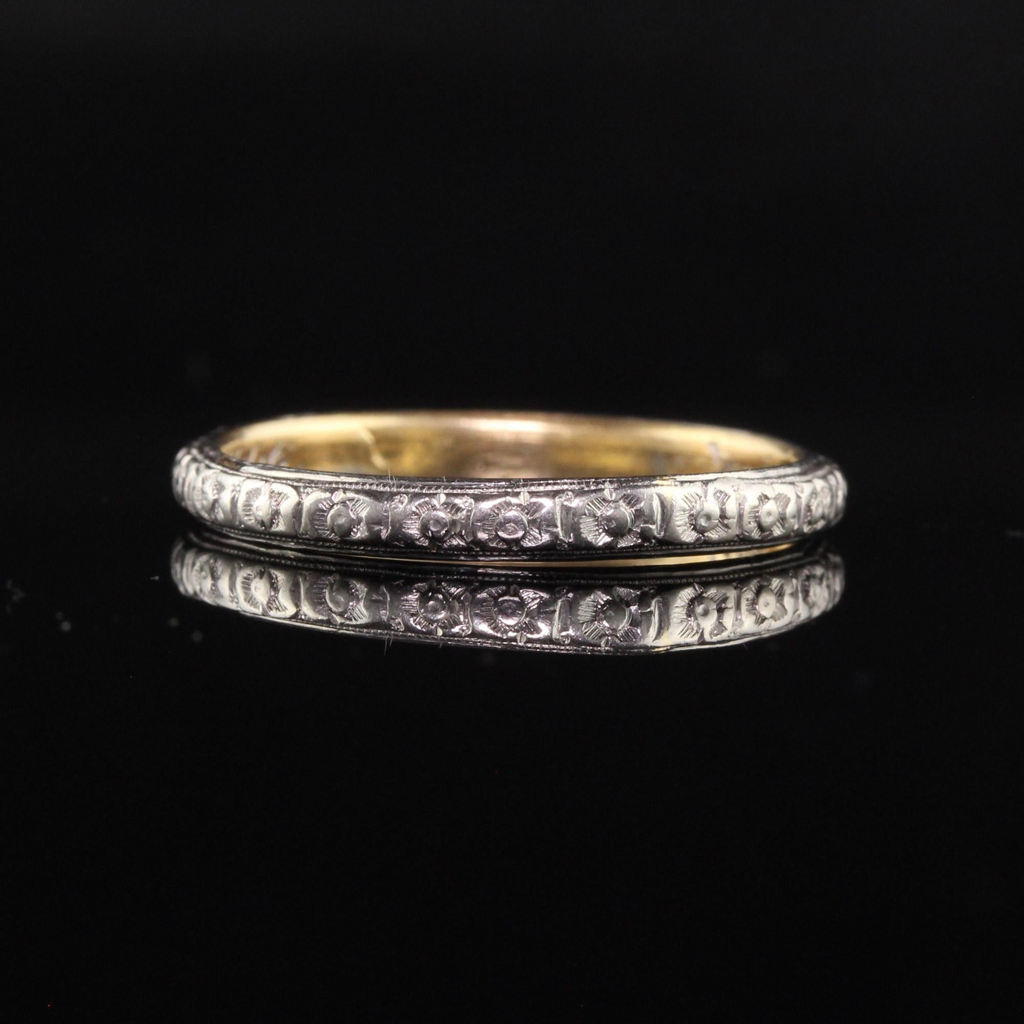Antique Art Deco Platinum Tiffany & Co. Engraved Blossom Wedding Band In Good Condition In Great Neck, NY