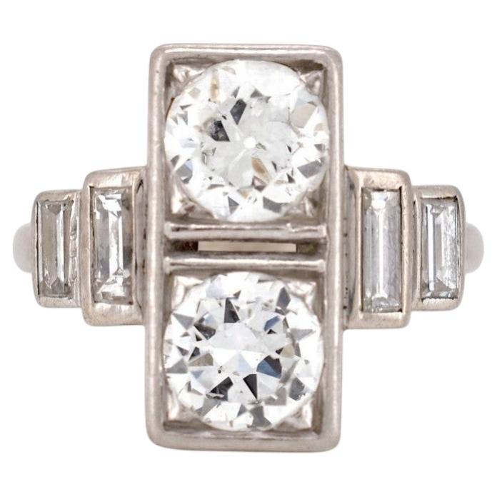 Antique Art Deco Platinum "Toi et Moi" Old-Cut Diamond Ring Circa 1920