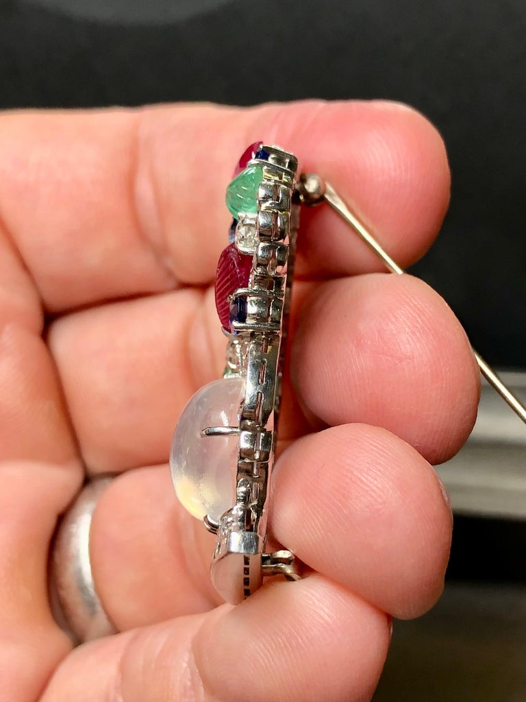 Antique Art Deco Platinum Tutti Frutti Moonstone Diamond