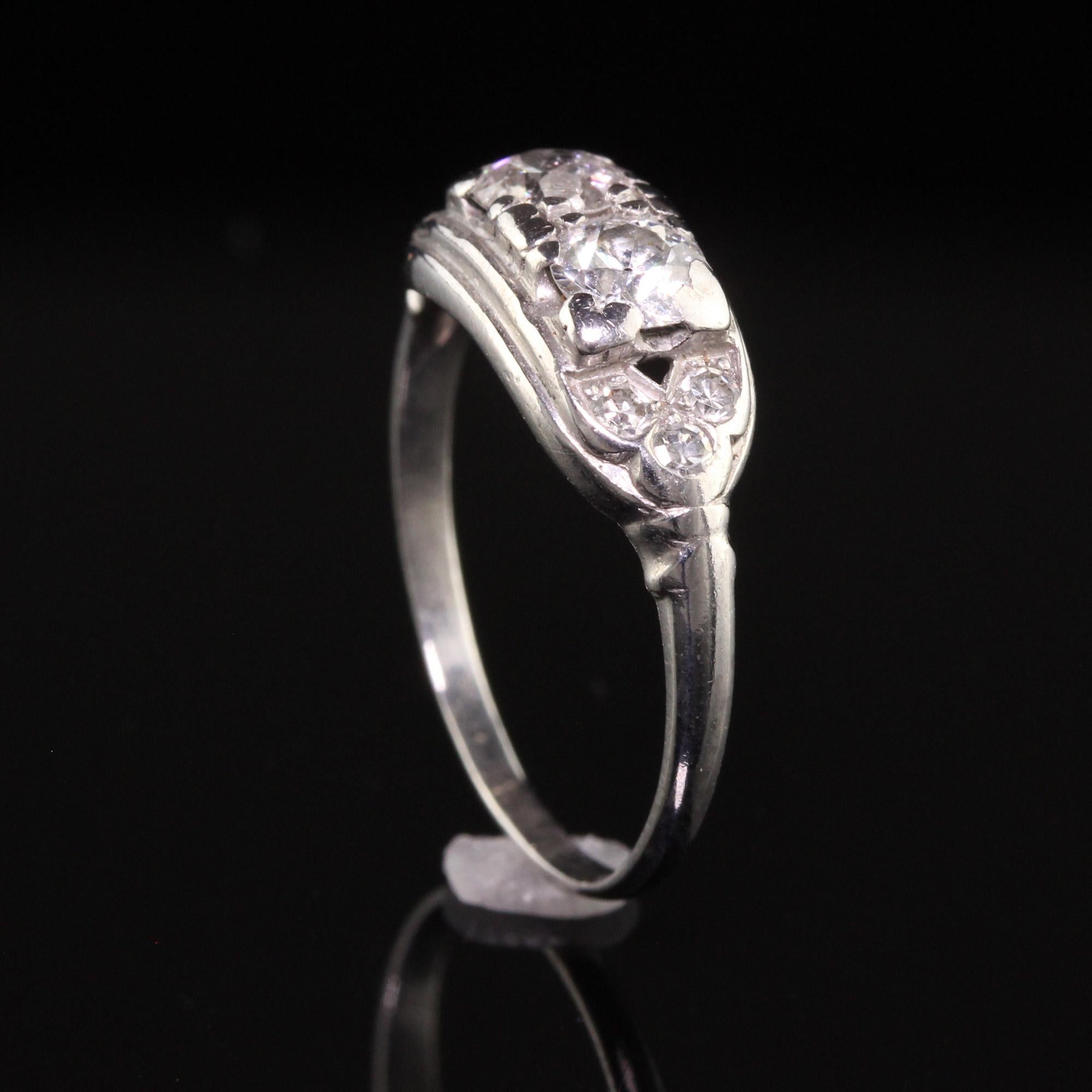 Women's Antique Art Deco Platinum Two Stone Old Mine Diamond Ring For Sale