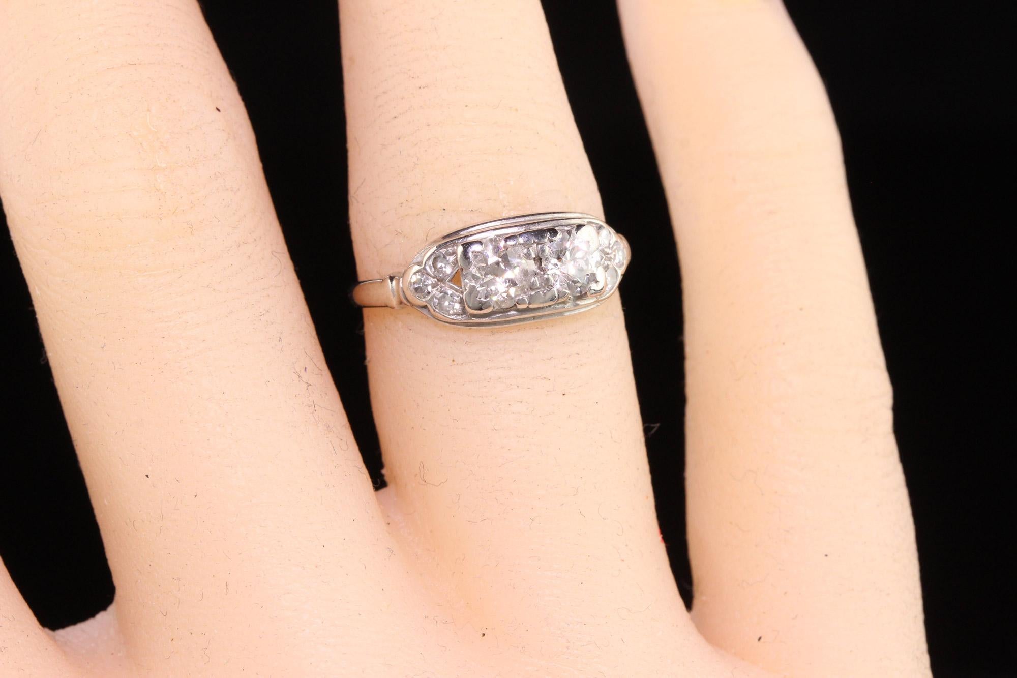 Antique Art Deco Platinum Two Stone Old Mine Diamond Ring For Sale 1