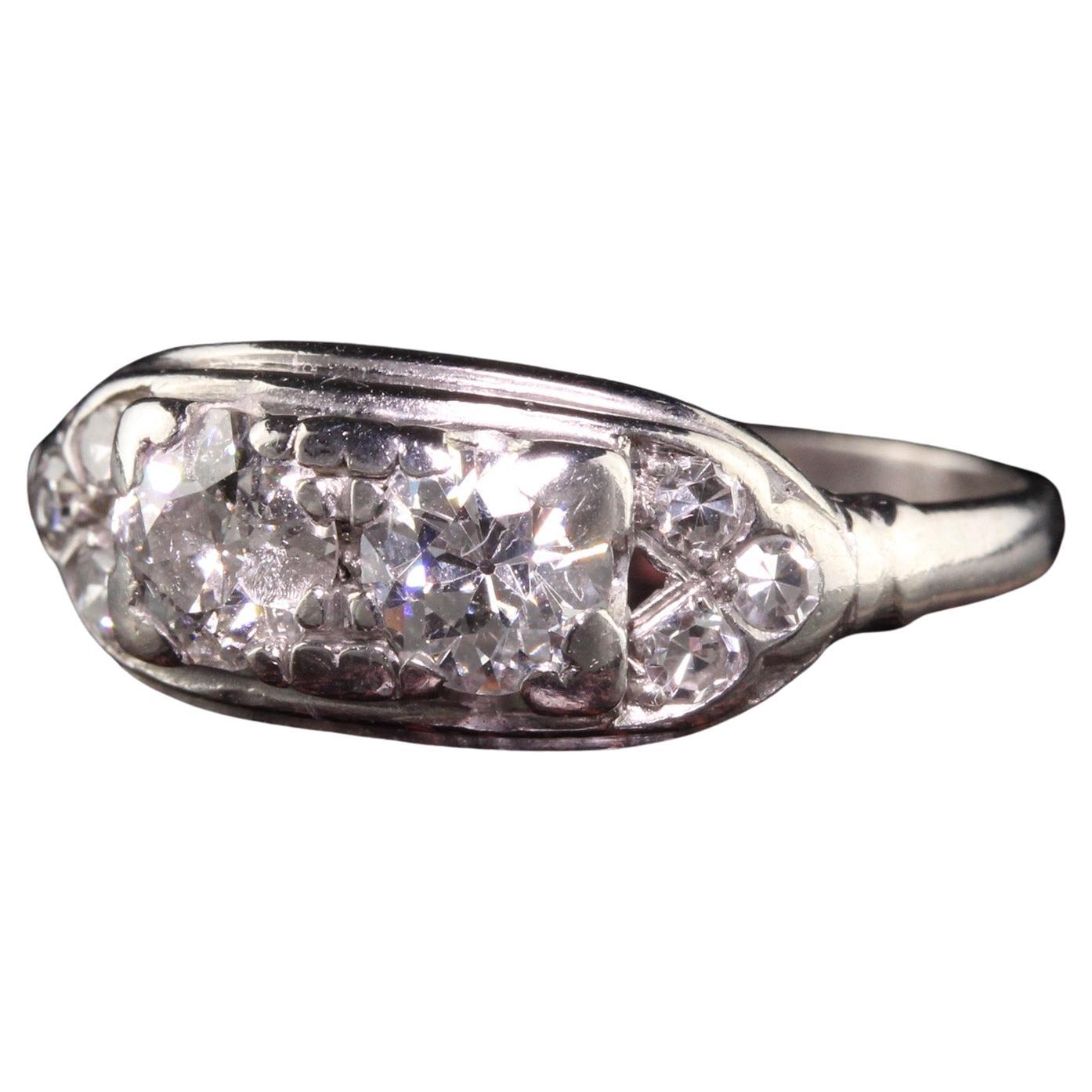 Antique Art Deco Platinum Two Stone Old Mine Diamond Ring For Sale