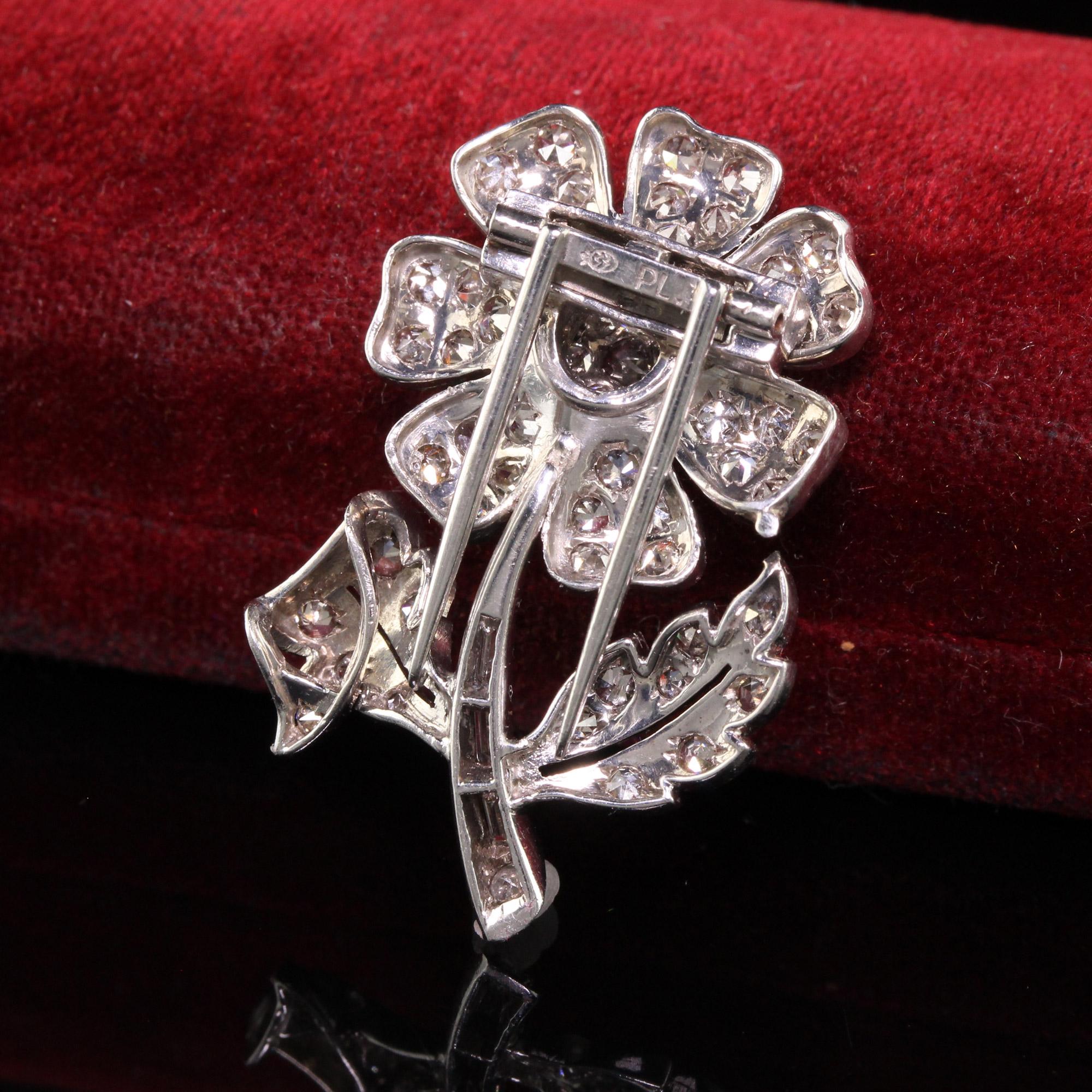 Antique Art Deco Platinum Walser Wald Single Cut Diamond Flower Pin In Good Condition For Sale In Great Neck, NY