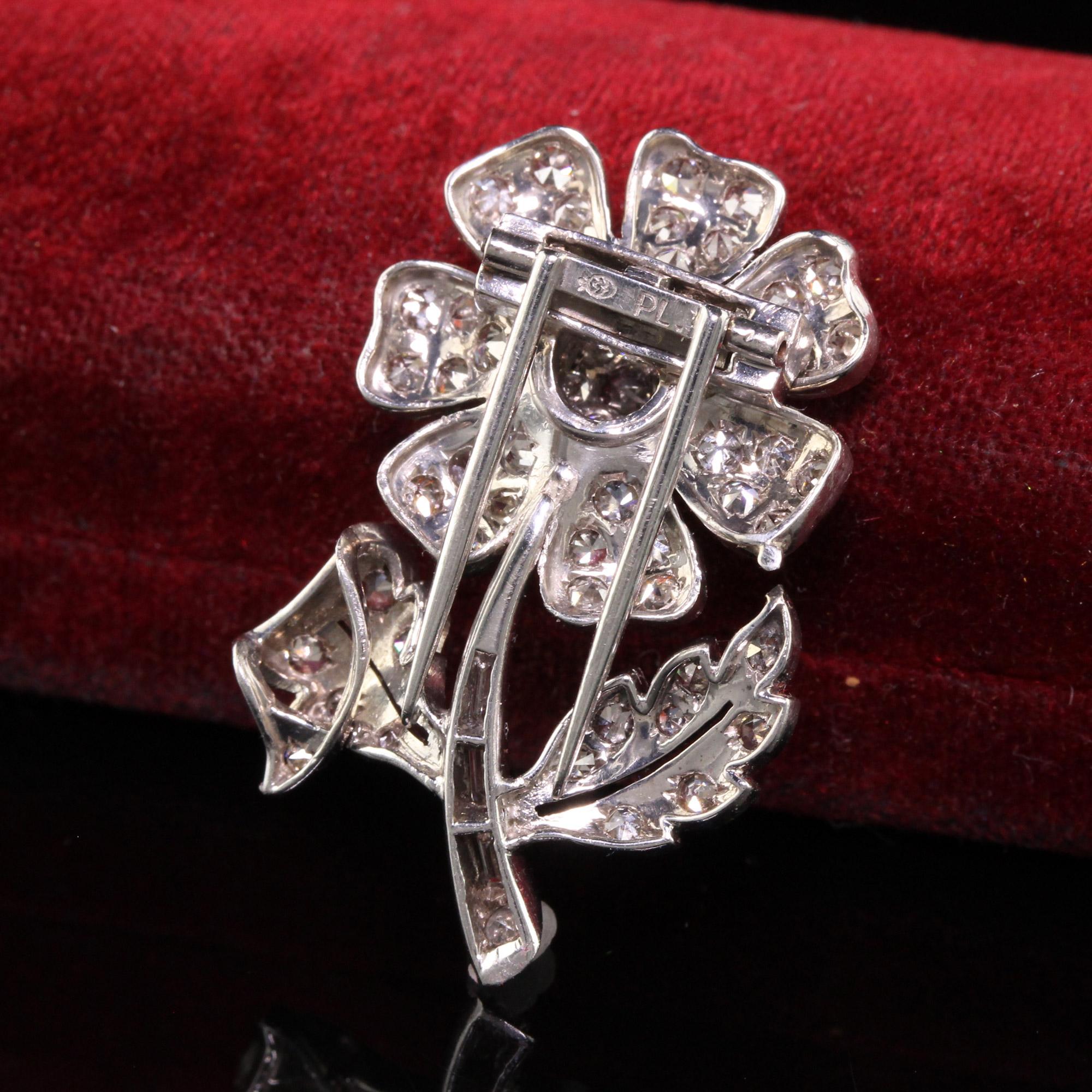 Women's or Men's Antique Art Deco Platinum Walser Wald Single Cut Diamond Flower Pin For Sale