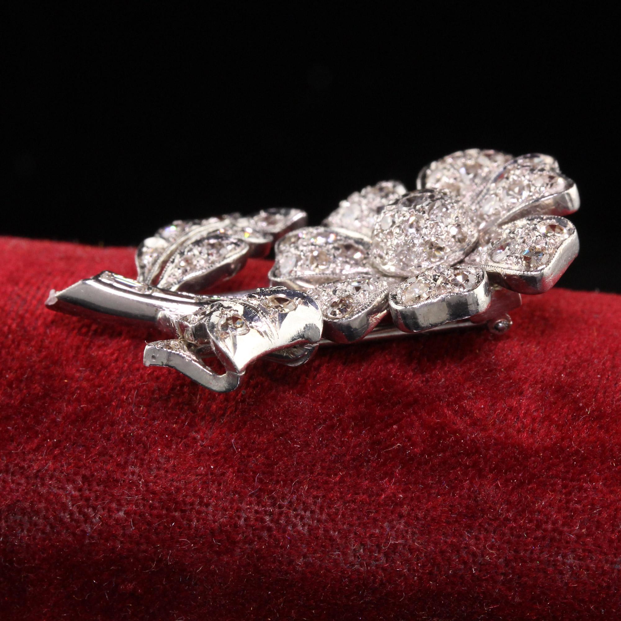 Antique Art Deco Platinum Walser Wald Single Cut Diamond Flower Pin For Sale 1