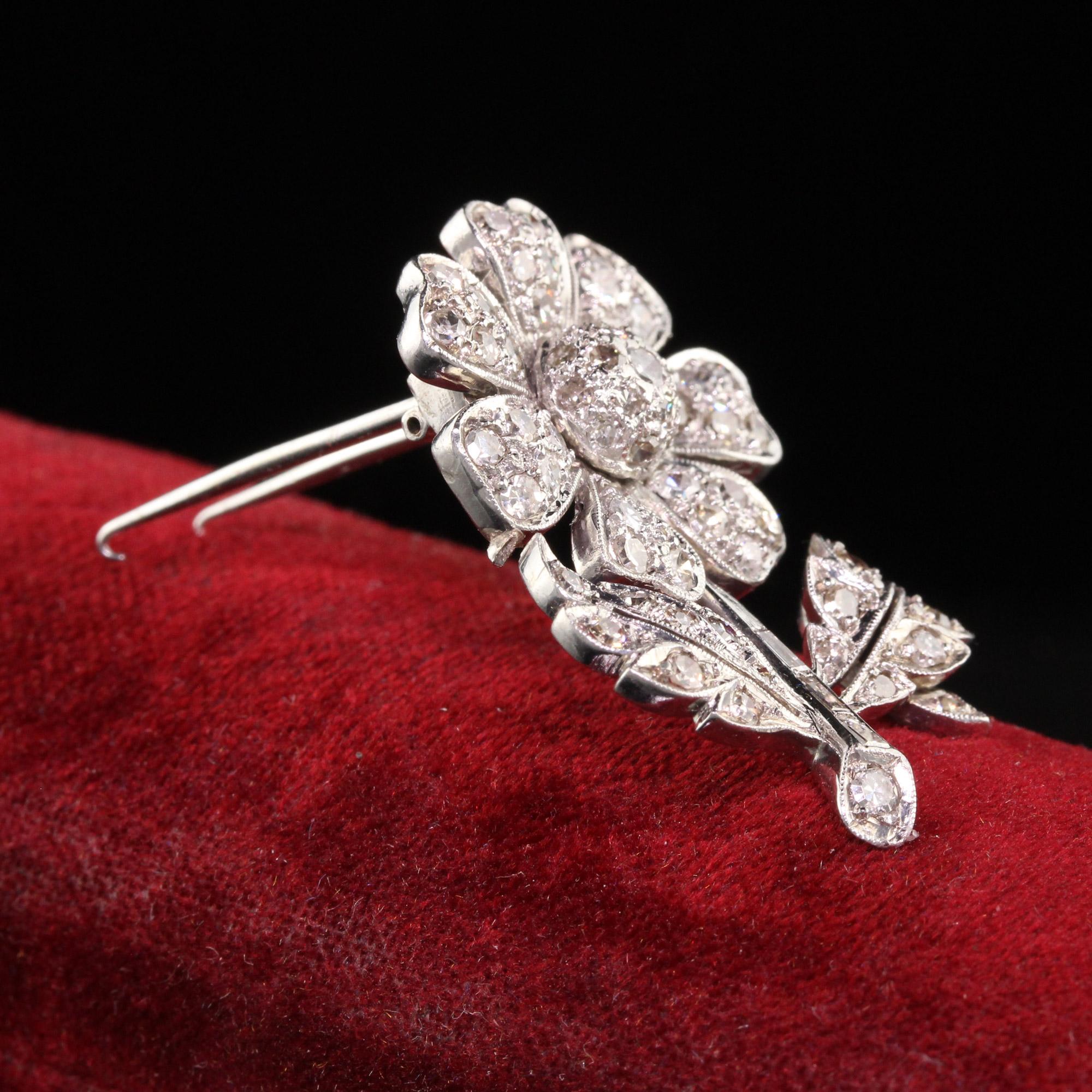 Antique Art Deco Platinum Walser Wald Single Cut Diamond Flower Pin For Sale 2