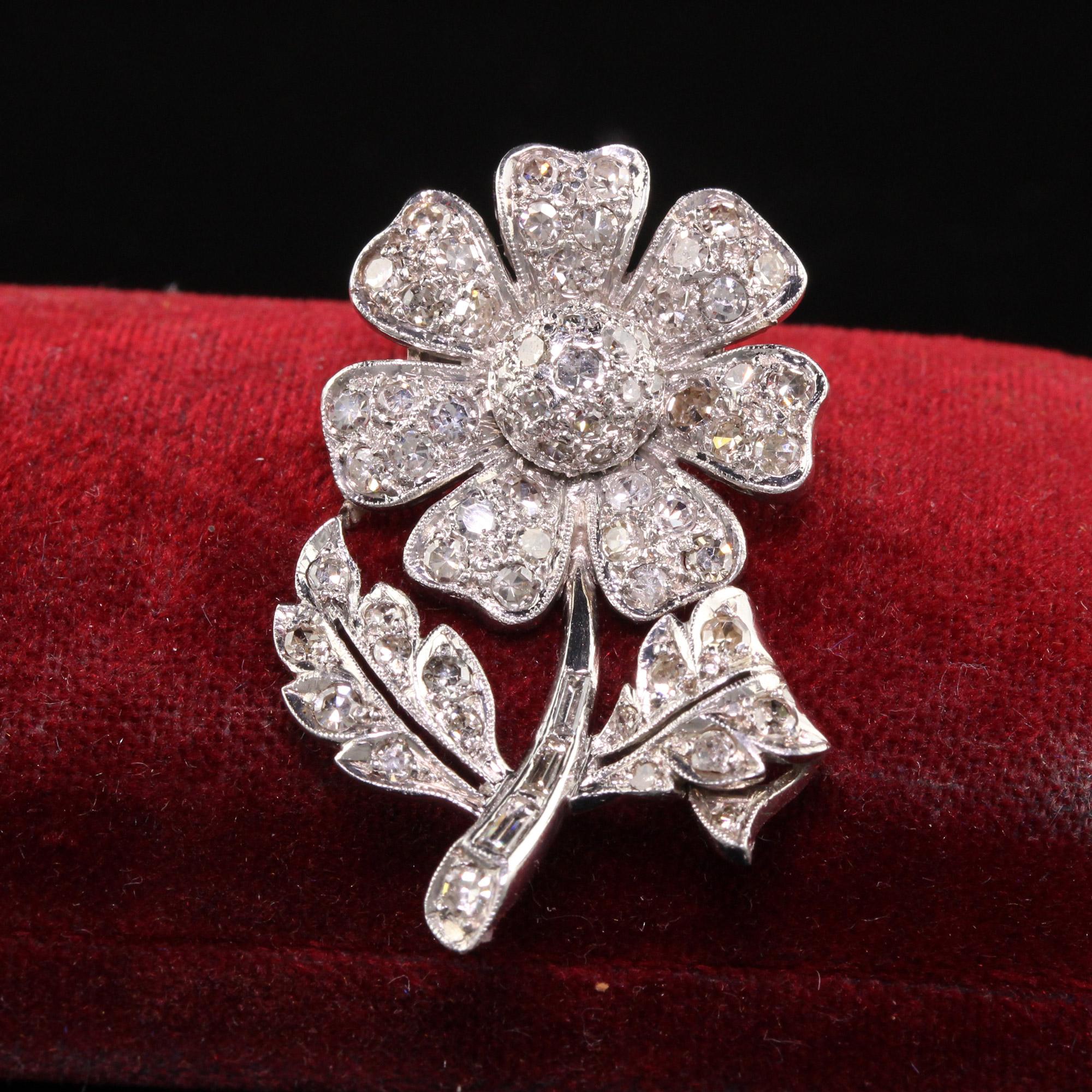 Antique Art Deco Platinum Walser Wald Single Cut Diamond Flower Pin For Sale 3
