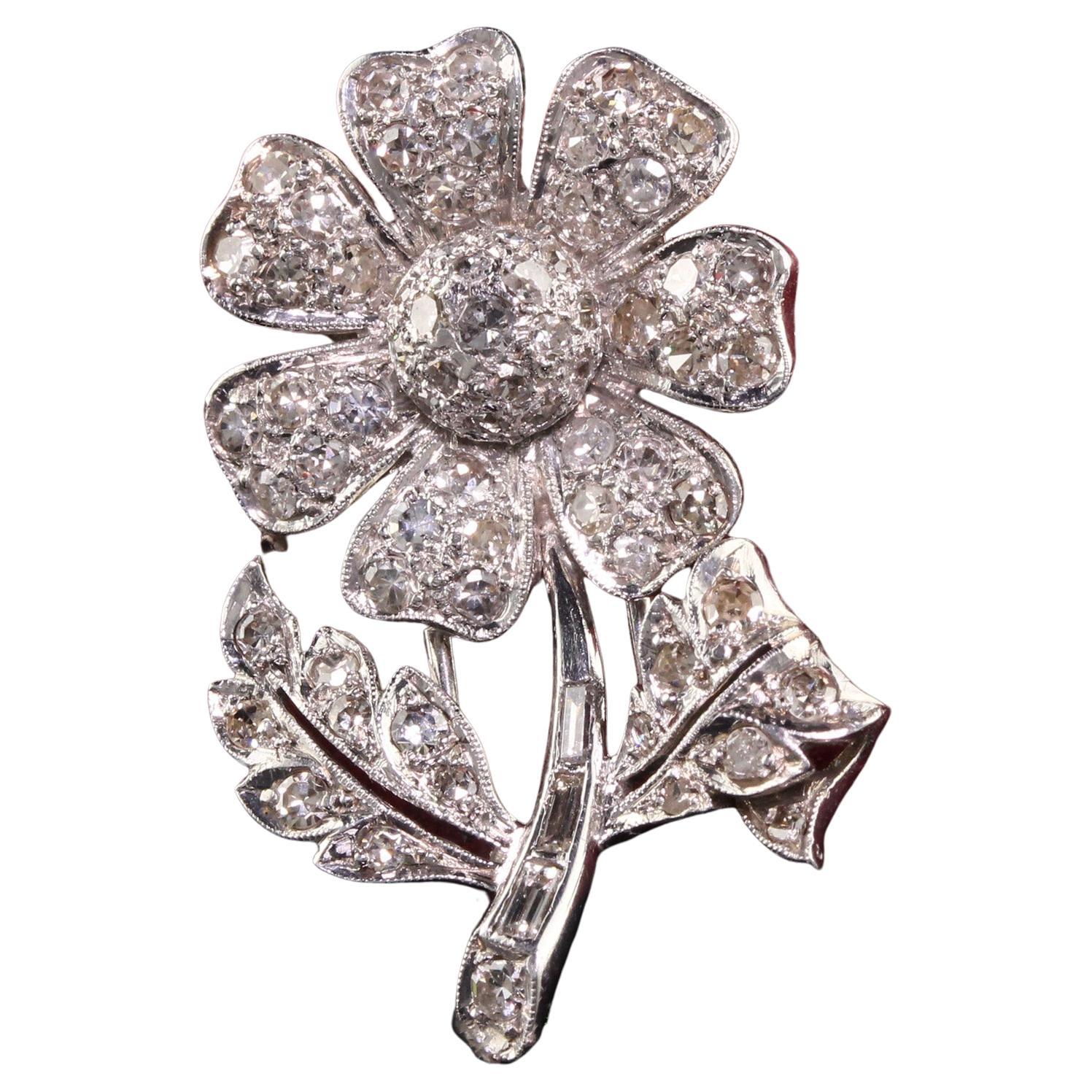 Antique Art Deco Platinum Walser Wald Single Cut Diamond Flower Pin For Sale