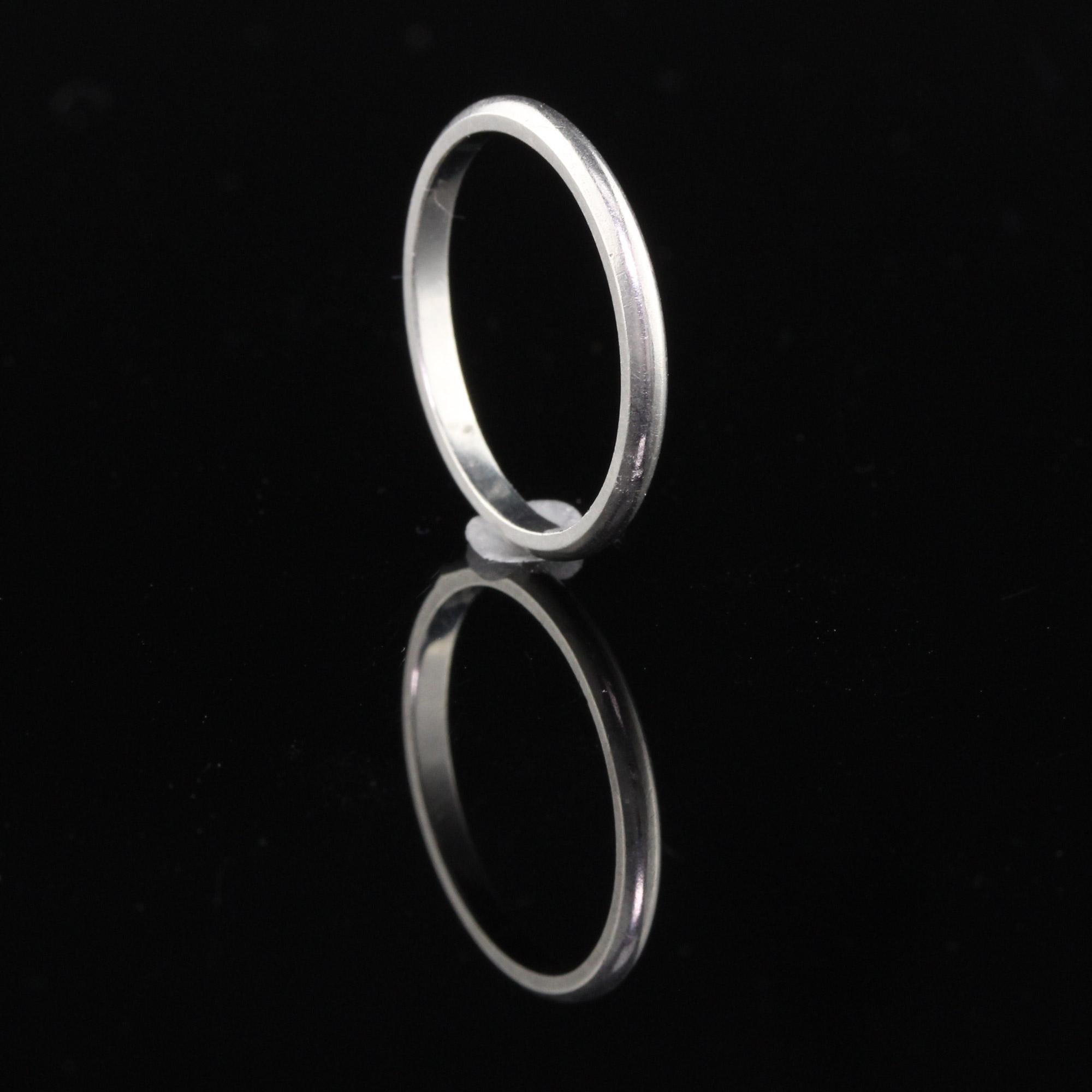 Simple Art Deco Platinum Wedding band. The band is perfect for stacking.

#R0258

Metal: Platinum

Weight: 2.1  Grams

Ring Size: 5 1/4 (sizable)

This ring can be sized for a $30 fee!

*Please note that we cannot accept returns on sized