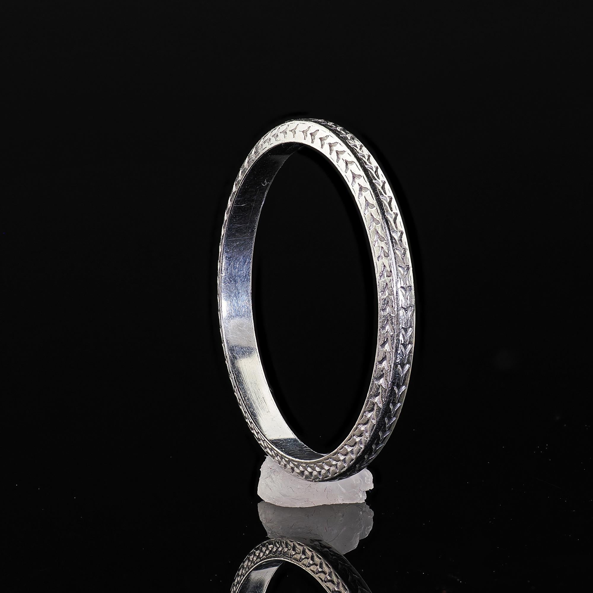 Antike Art Deco Platin Weizen eingraviert Hochzeit Band Ring - Größe 7 im Angebot 2