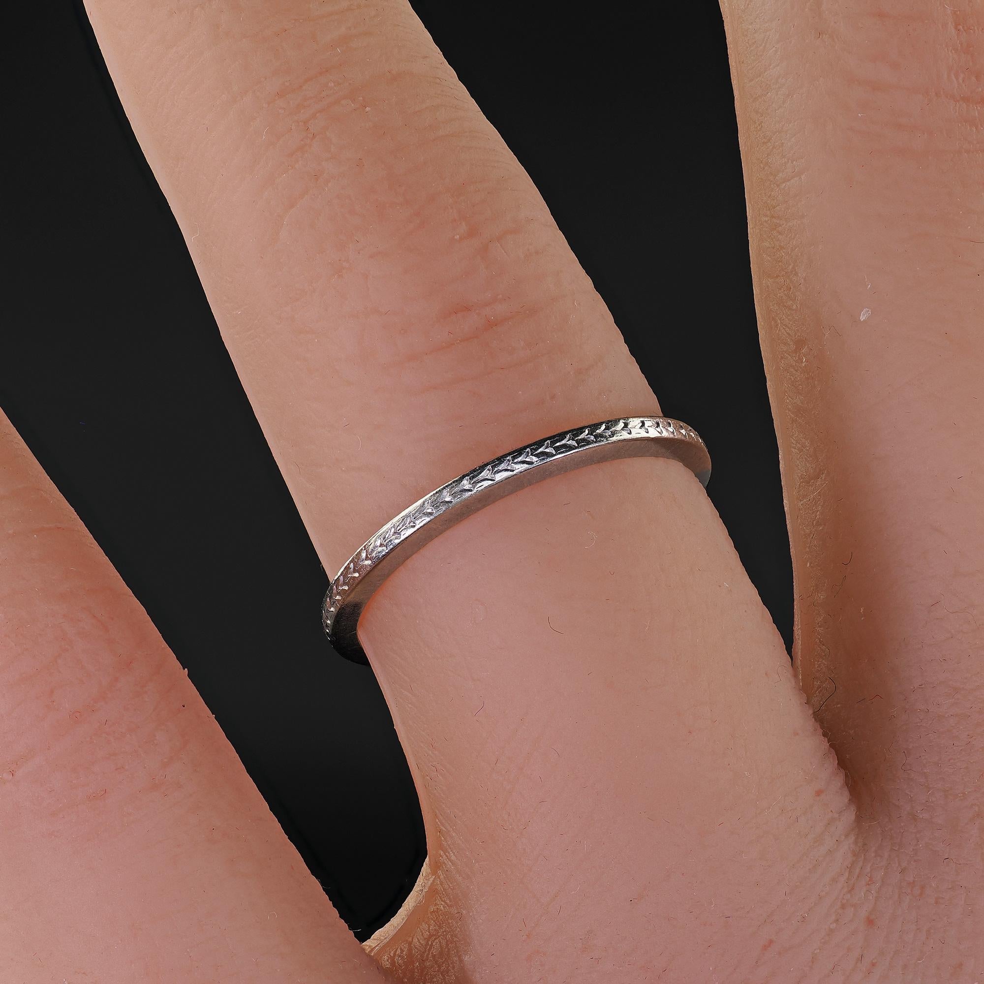 Antike Art Deco Platin Weizen eingraviert Hochzeit Band Ring - Größe 7 im Angebot 3