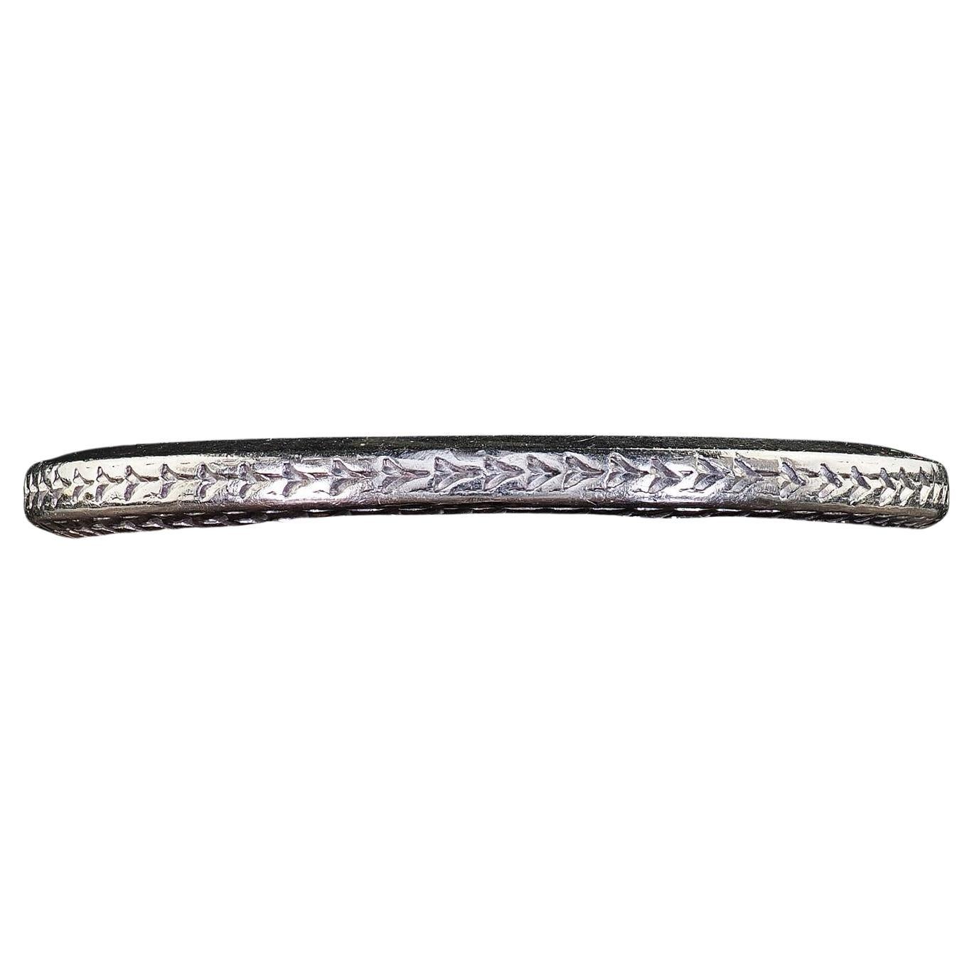 Antiguo Anillo de Boda Art Decó de Platino con Grabado de Trigo - Talla 7