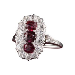 50k ring Antique Art Deco Platinum White Gold Diamond and Ruby Three Stone Ring