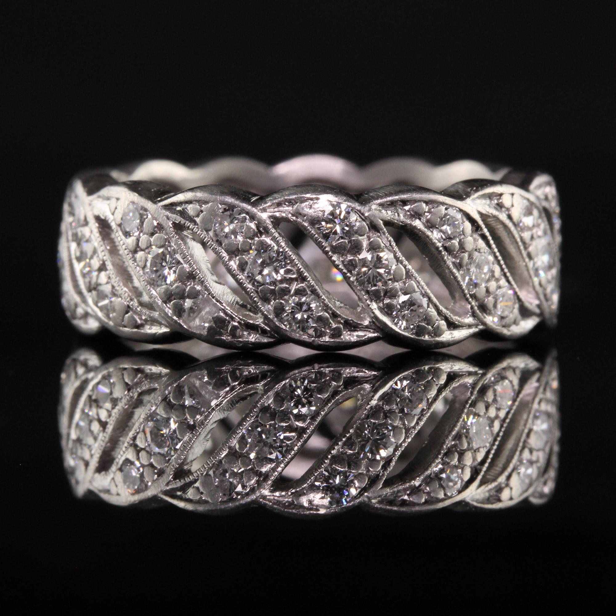 Antique Art Deco Platinum Wide Diamond Eternity Band In Good Condition For Sale In Great Neck, NY