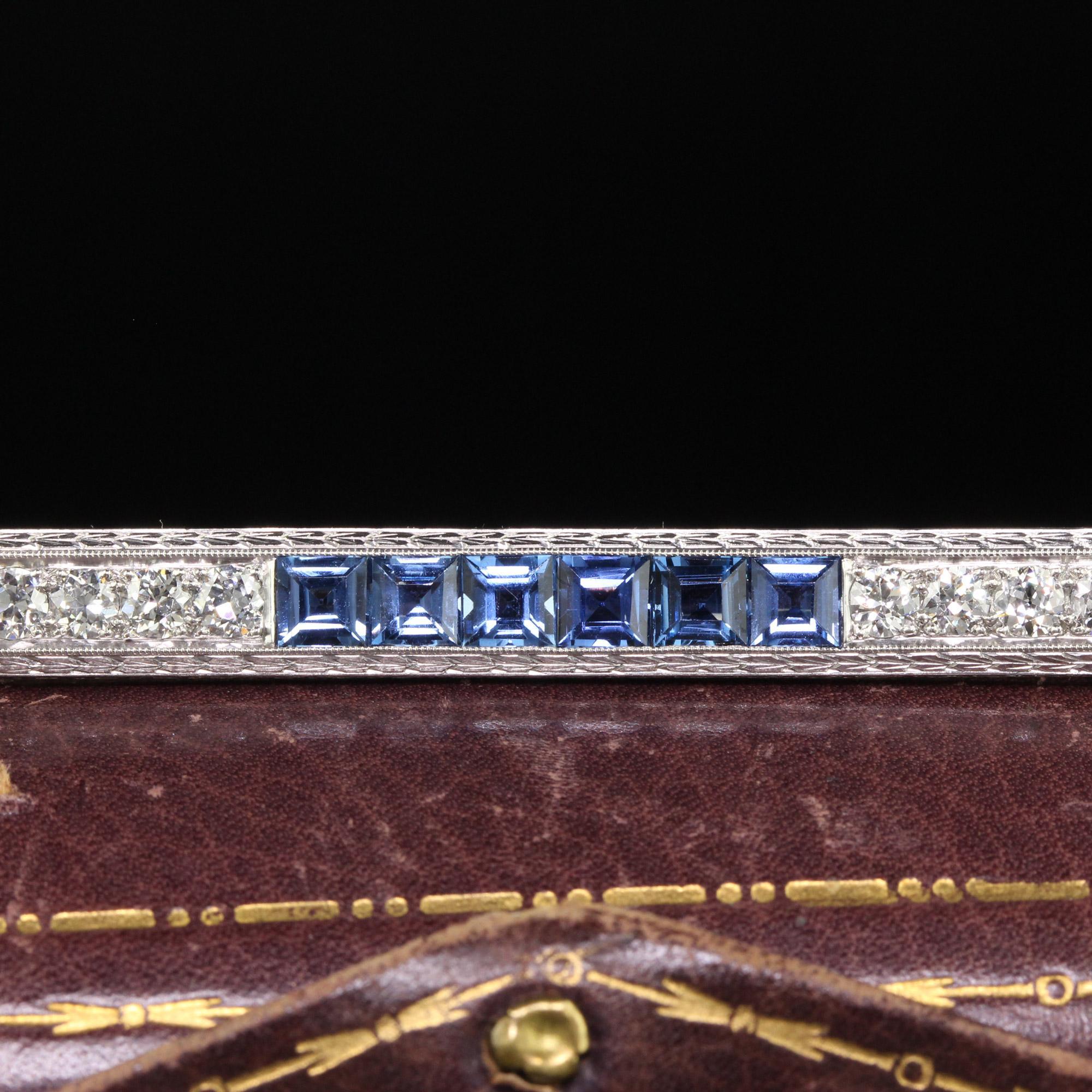 Women's or Men's Antique Art Deco Platinum Yogo Gulch Sapphire Old Euro Diamond Bar Pin - GIA For Sale