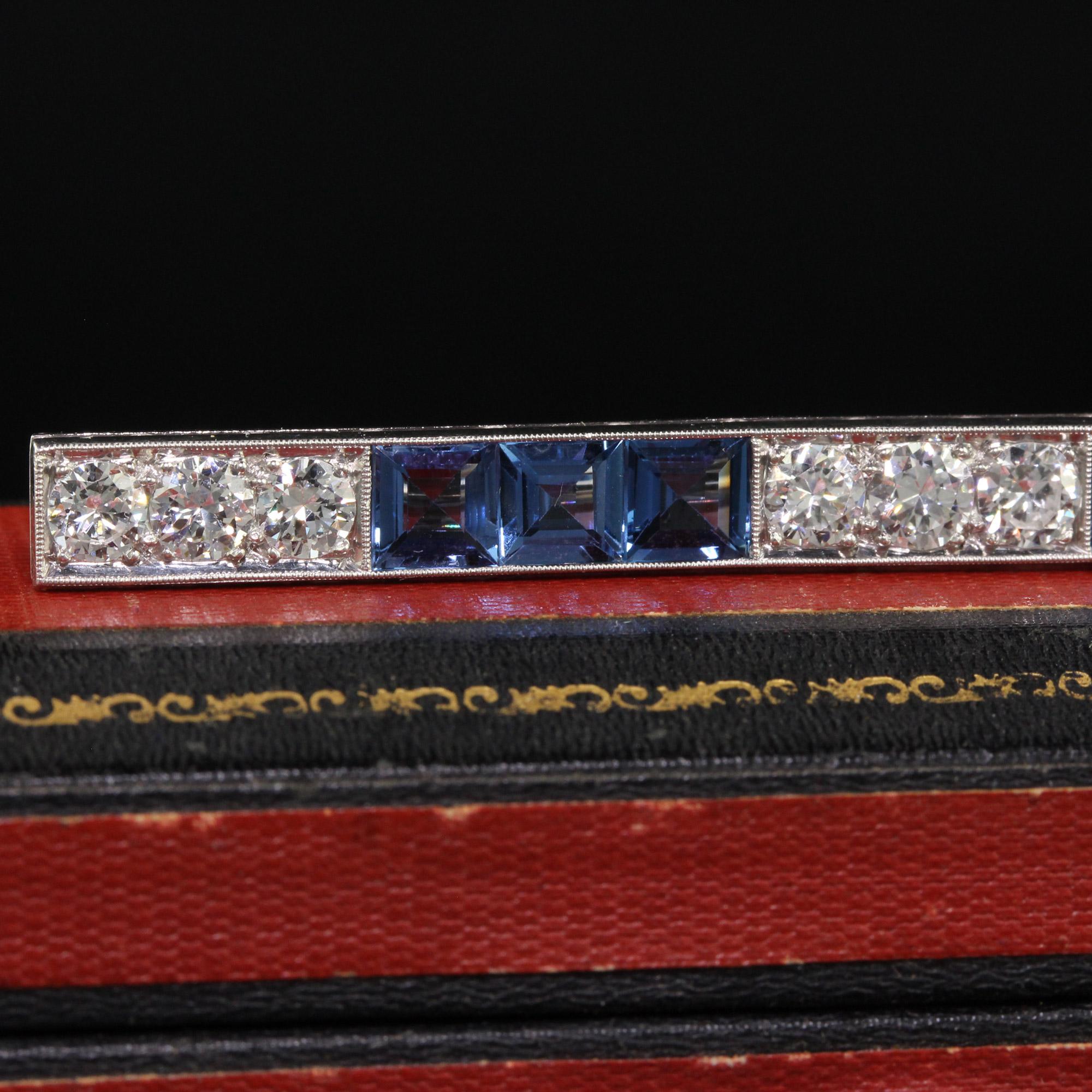 Antike Art Deco Platin Yogo Gulch Saphir Alt Euro Diamant Bar Pin - GIA für Damen oder Herren im Angebot