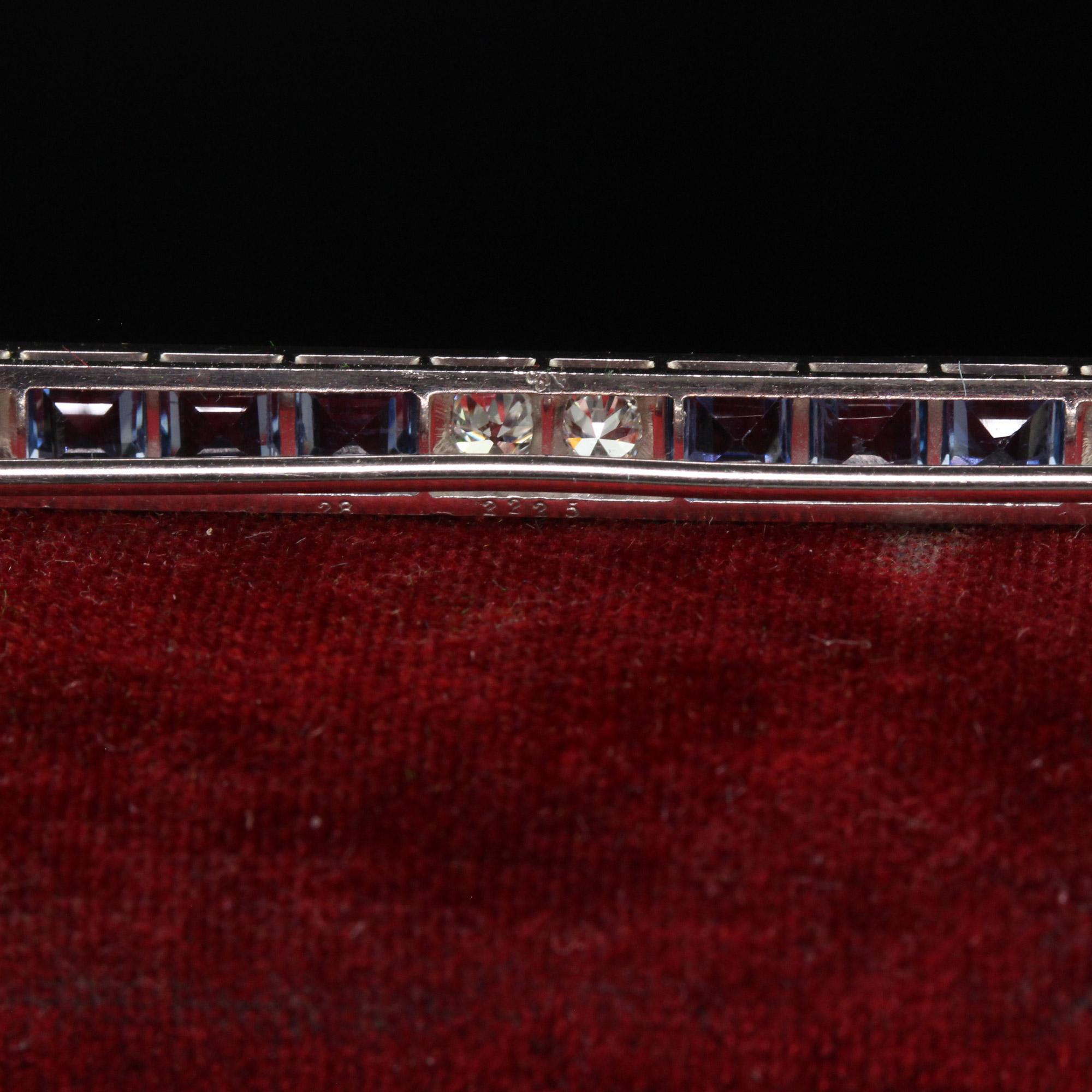 Antique Art Deco Platinum Yogo Gulch Sapphire Old Euro Diamond Bar Pin - GIA For Sale 1
