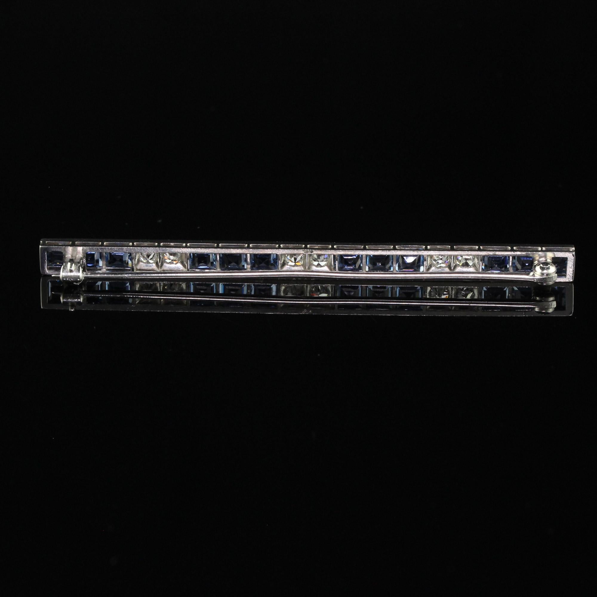 Antique Art Deco Platinum Yogo Gulch Sapphire Old Euro Diamond Bar Pin - GIA For Sale 3