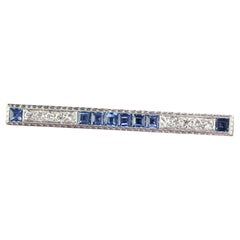 Alfiler de barra antiguo Art Decó de platino con zafiro Yogo Gulch Viejo Euro Diamante - GIA