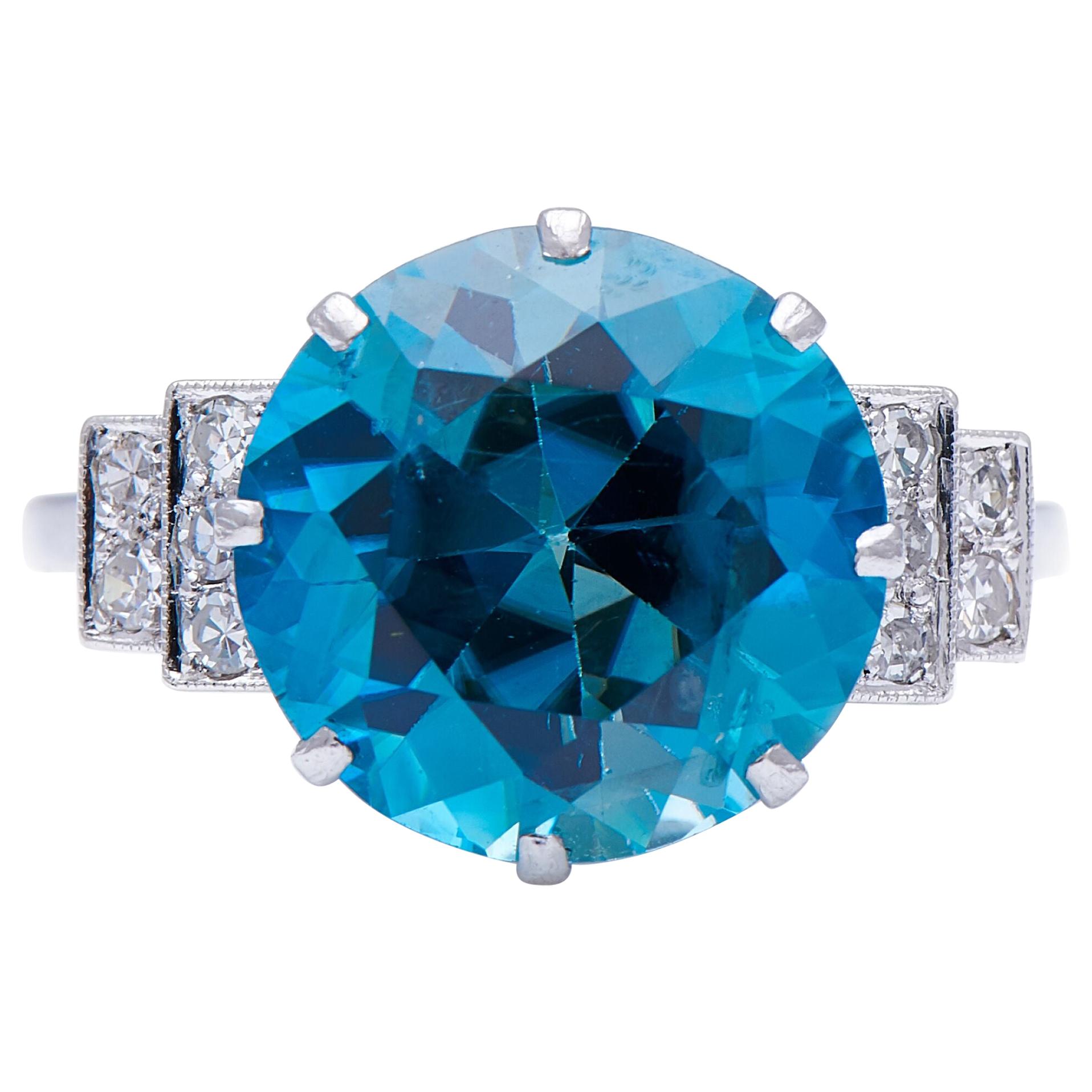 Antique Art Deco, Platinum, Zircon and Diamond Cocktail Ring For Sale
