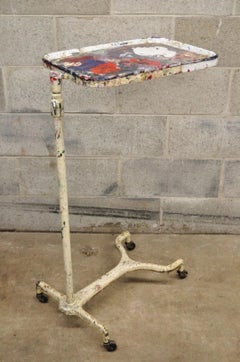 Antique Art Deco Porcelain Enamel Metal Adjustable Medical Dental Side Table