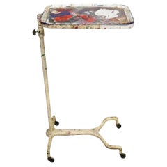 Antike Art Deco Porzellan-Emaille-Metall einstellbare medizinische Dental Beistelltisch
