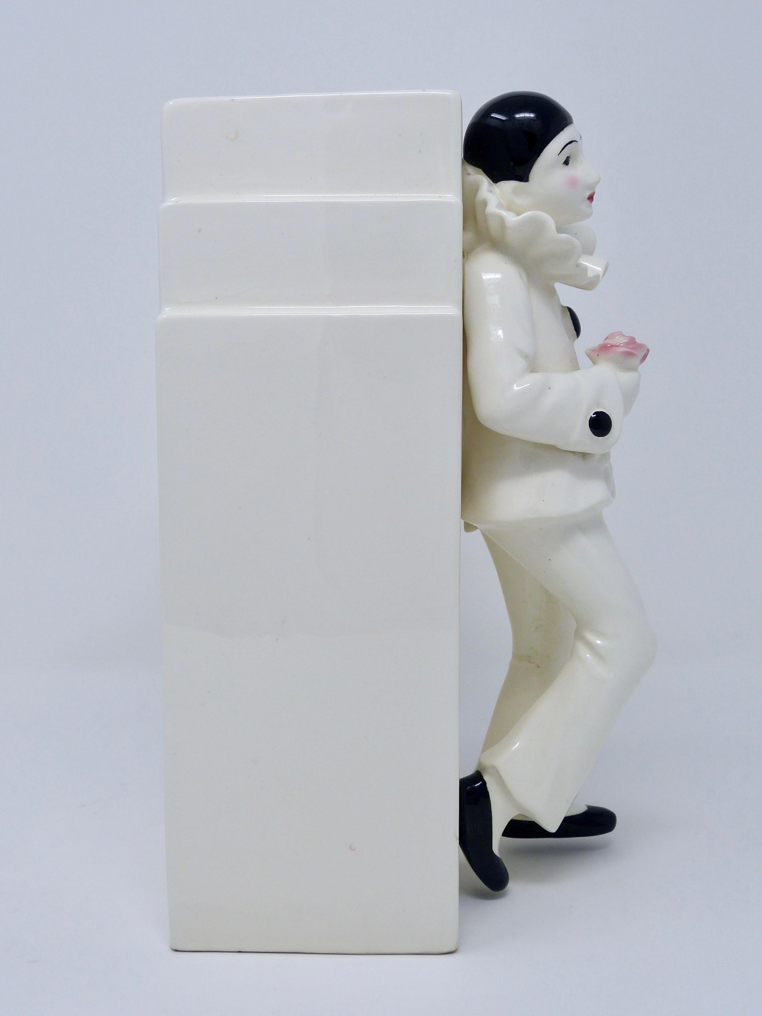 American Antique Art Deco Porcelain Pierrot Vase, circa 1930 For Sale