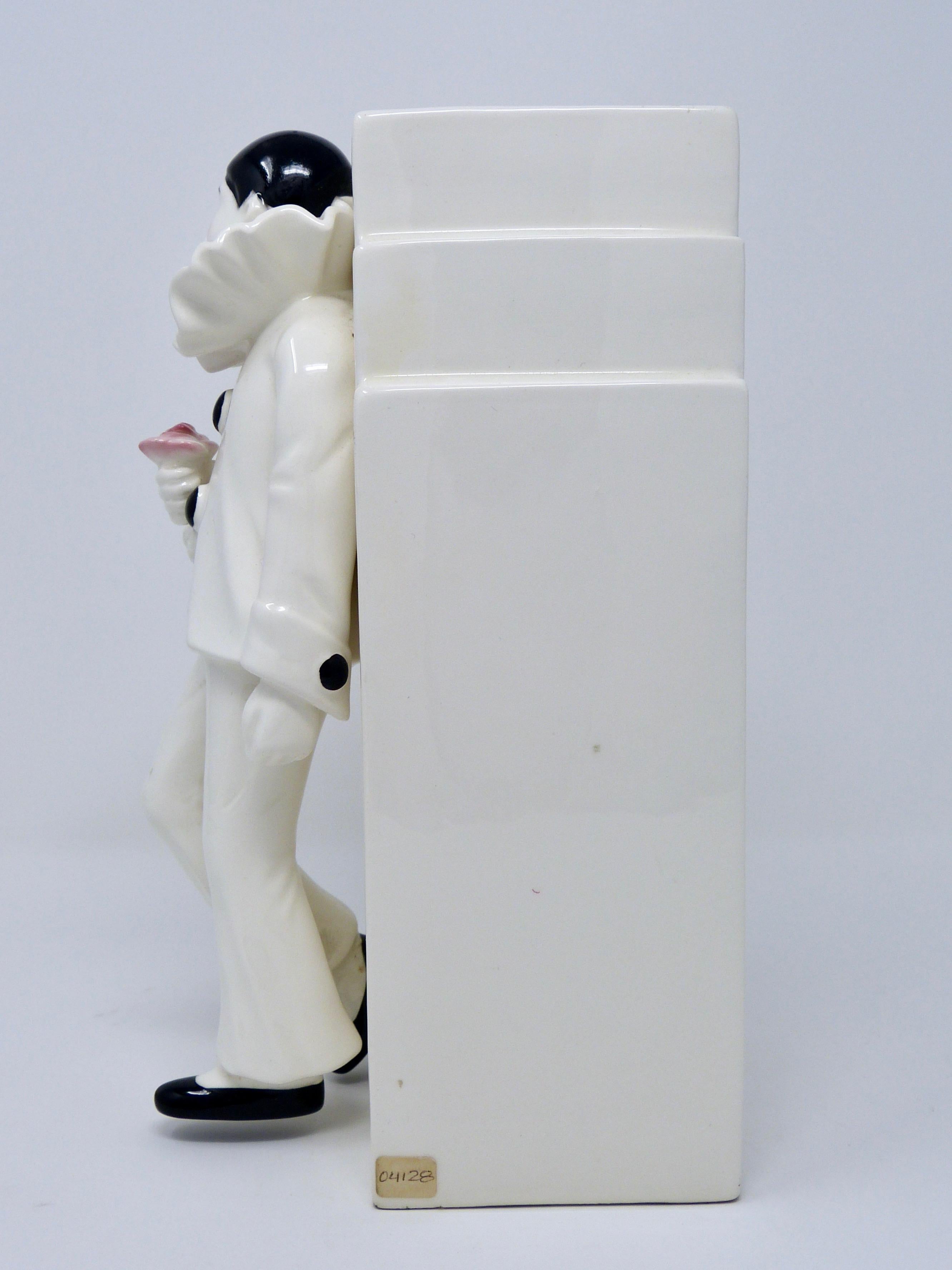 20th Century Antique Art Deco Porcelain Pierrot Vase, circa 1930 For Sale
